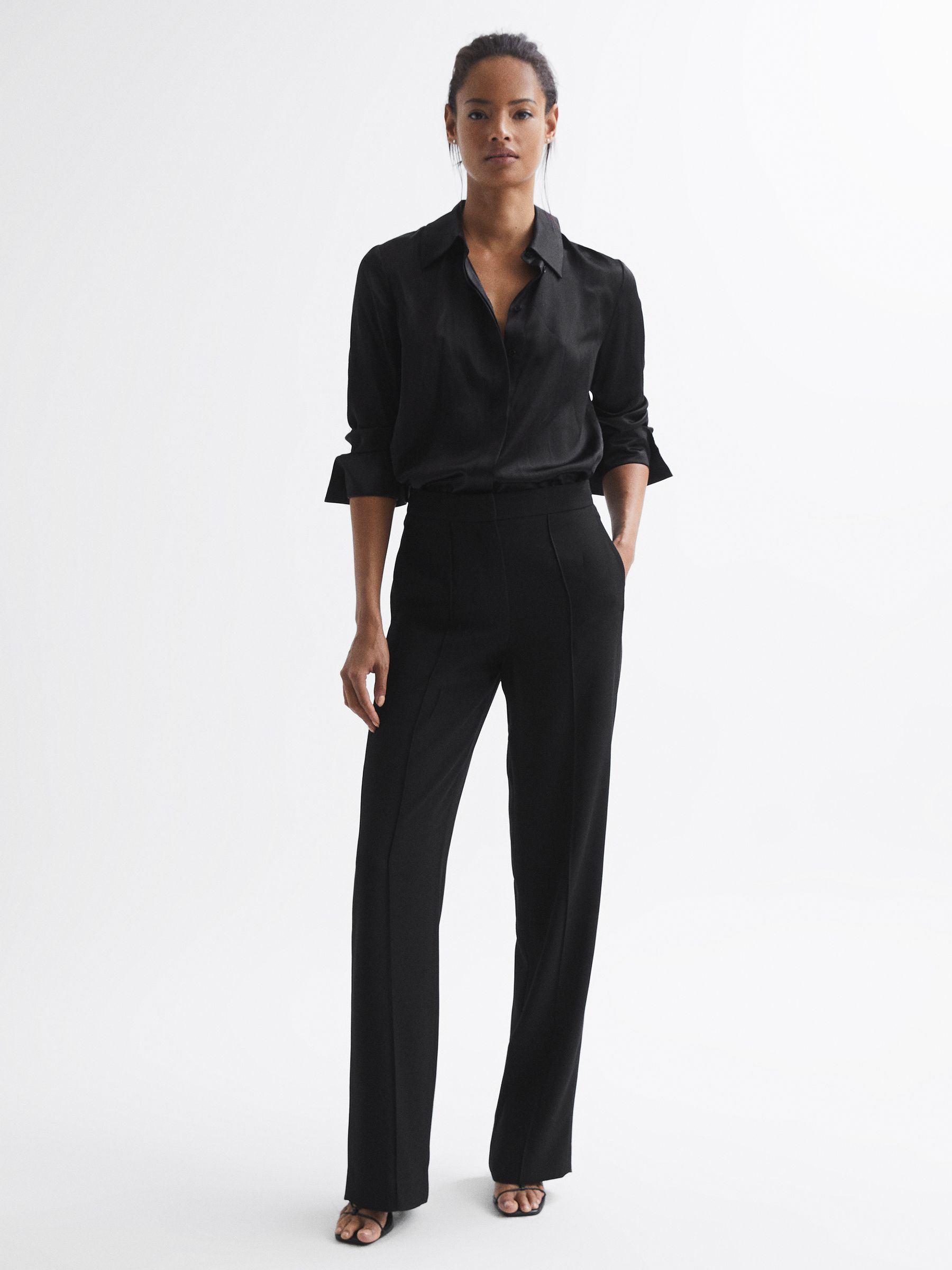 Elasticated Waist Wide Leg Trousers in Black - Image 3 of 7