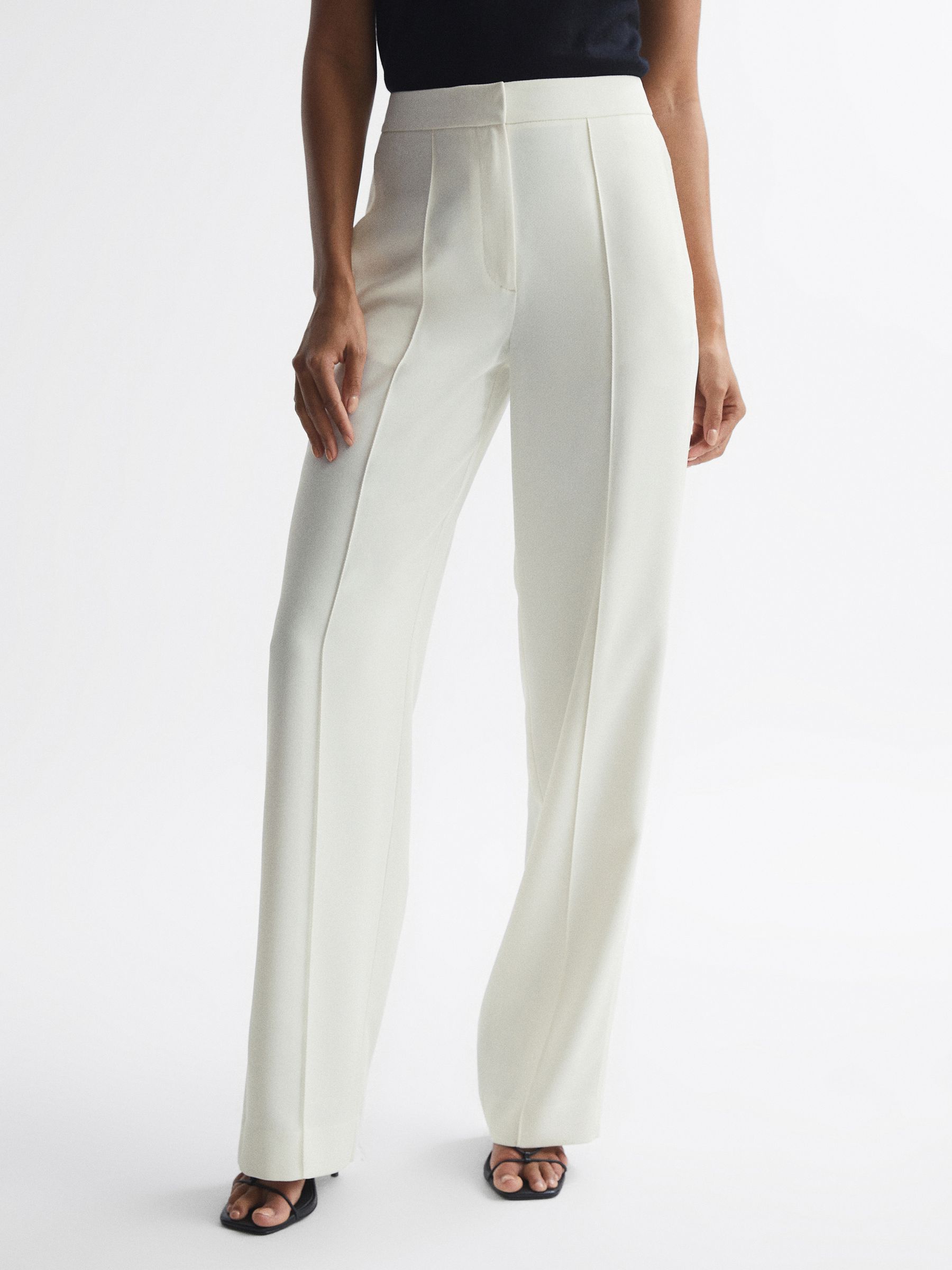 Elasticated Waist Wide Leg Trousers in Cream - Image 1 of 8