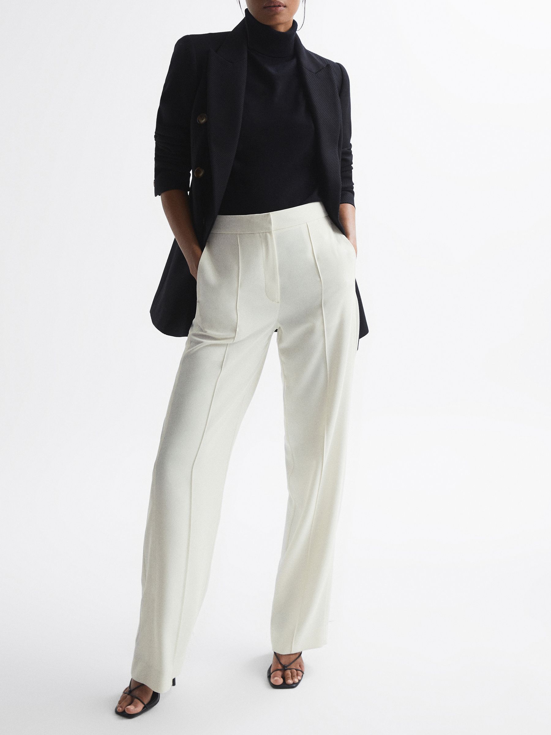Elasticated Waist Wide Leg Trousers in Cream - Image 3 of 8