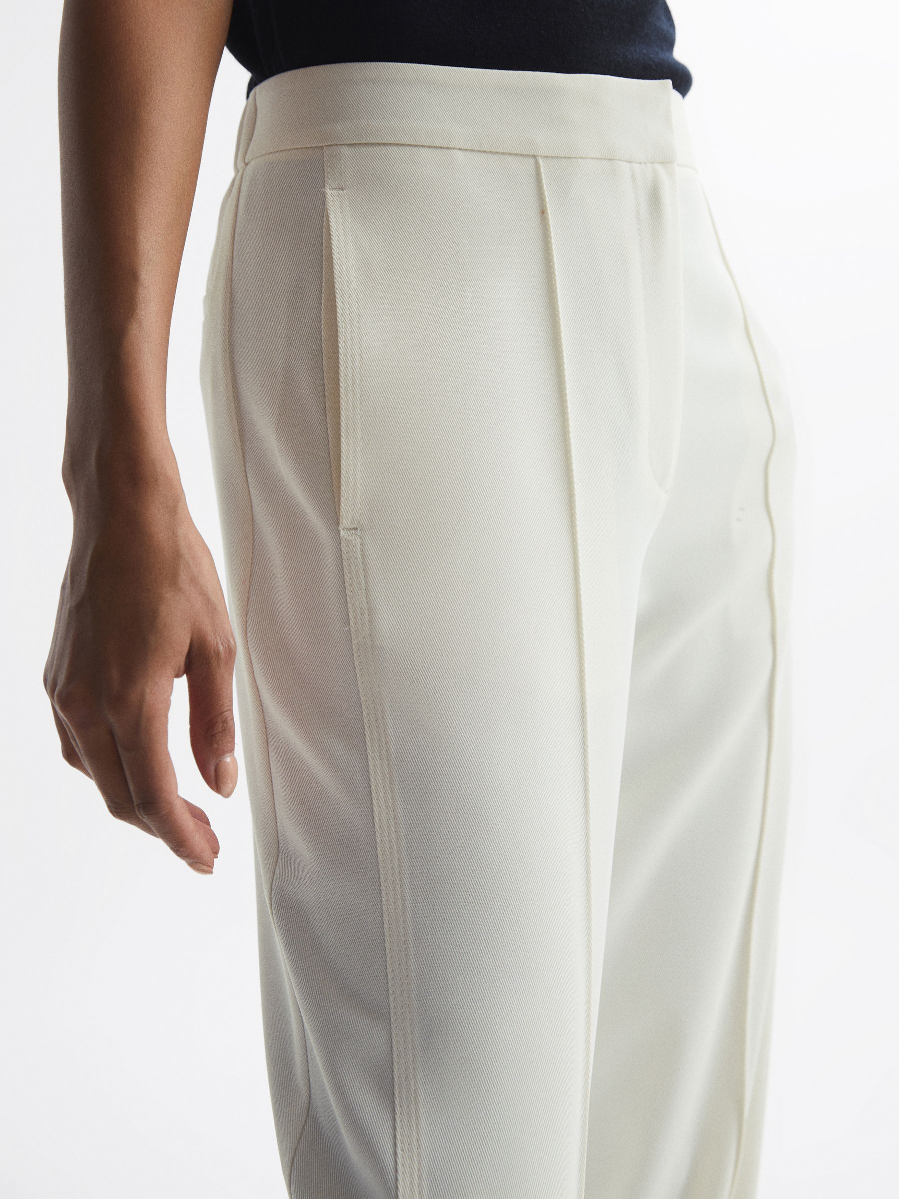 Elasticated Waist Wide Leg Trousers in Cream - Image 4 of 8
