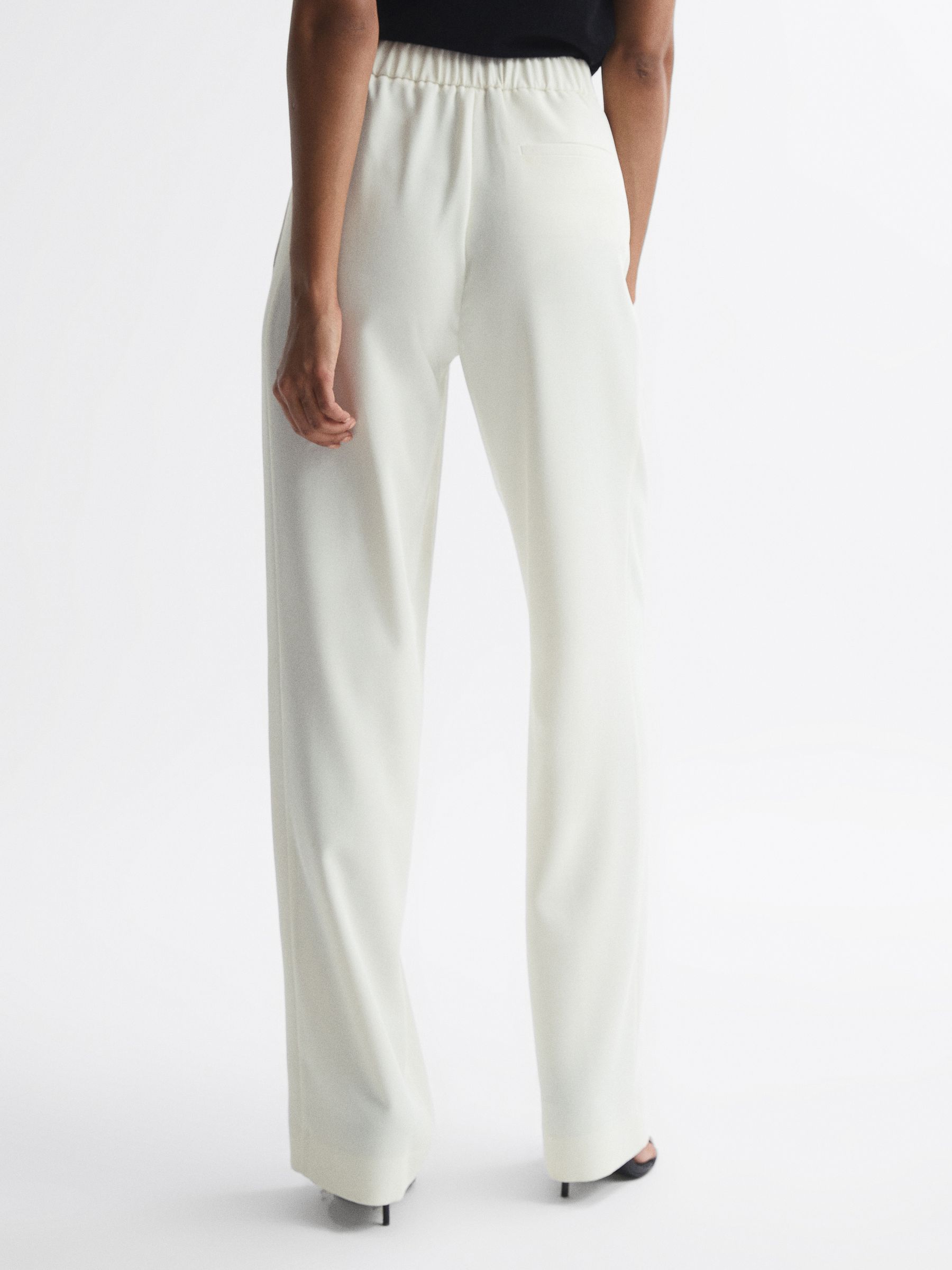 Elasticated Waist Wide Leg Trousers in Cream - Image 5 of 8