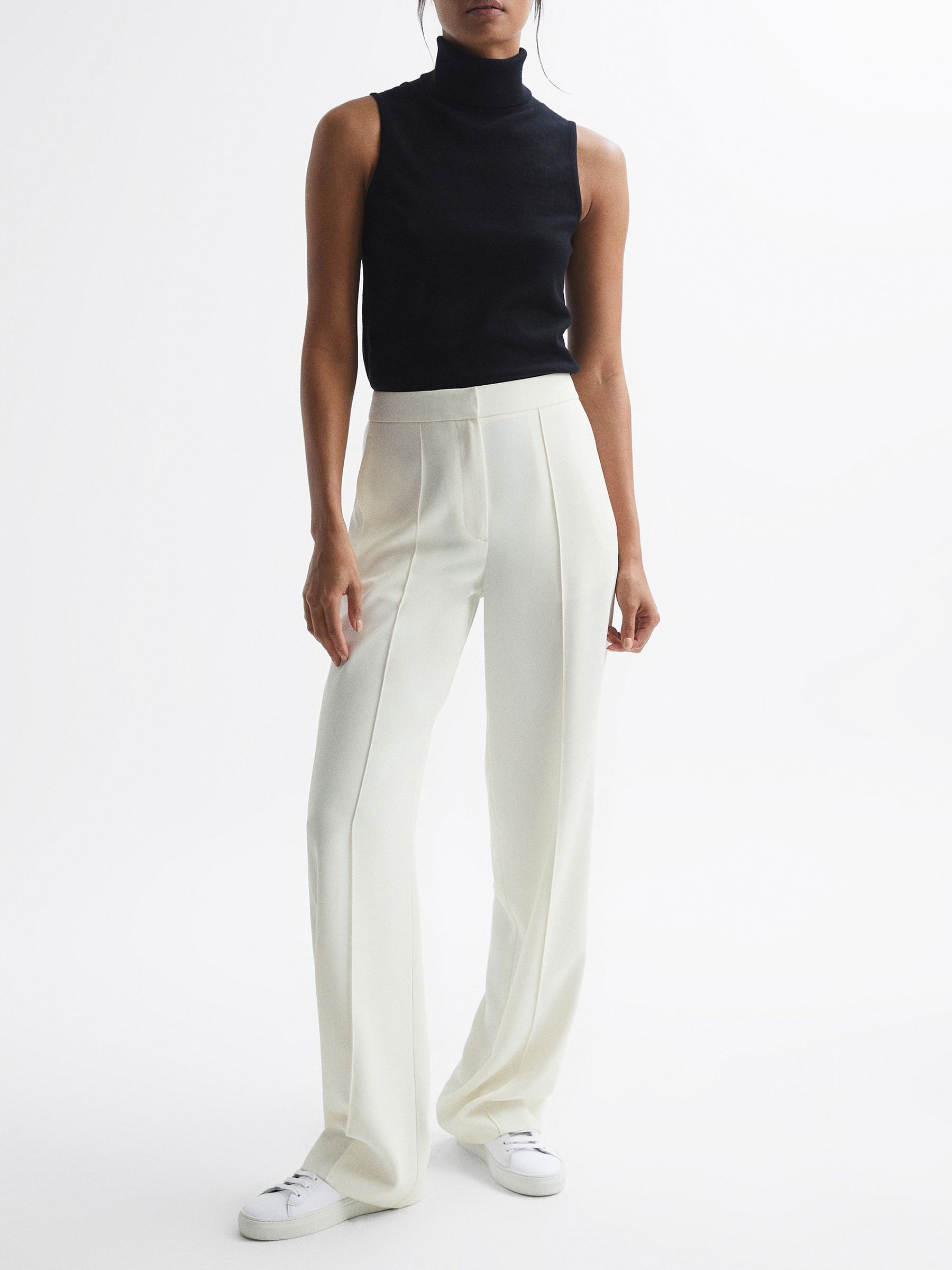 Elasticated Waist Wide Leg Trousers in Cream - Image 6 of 8