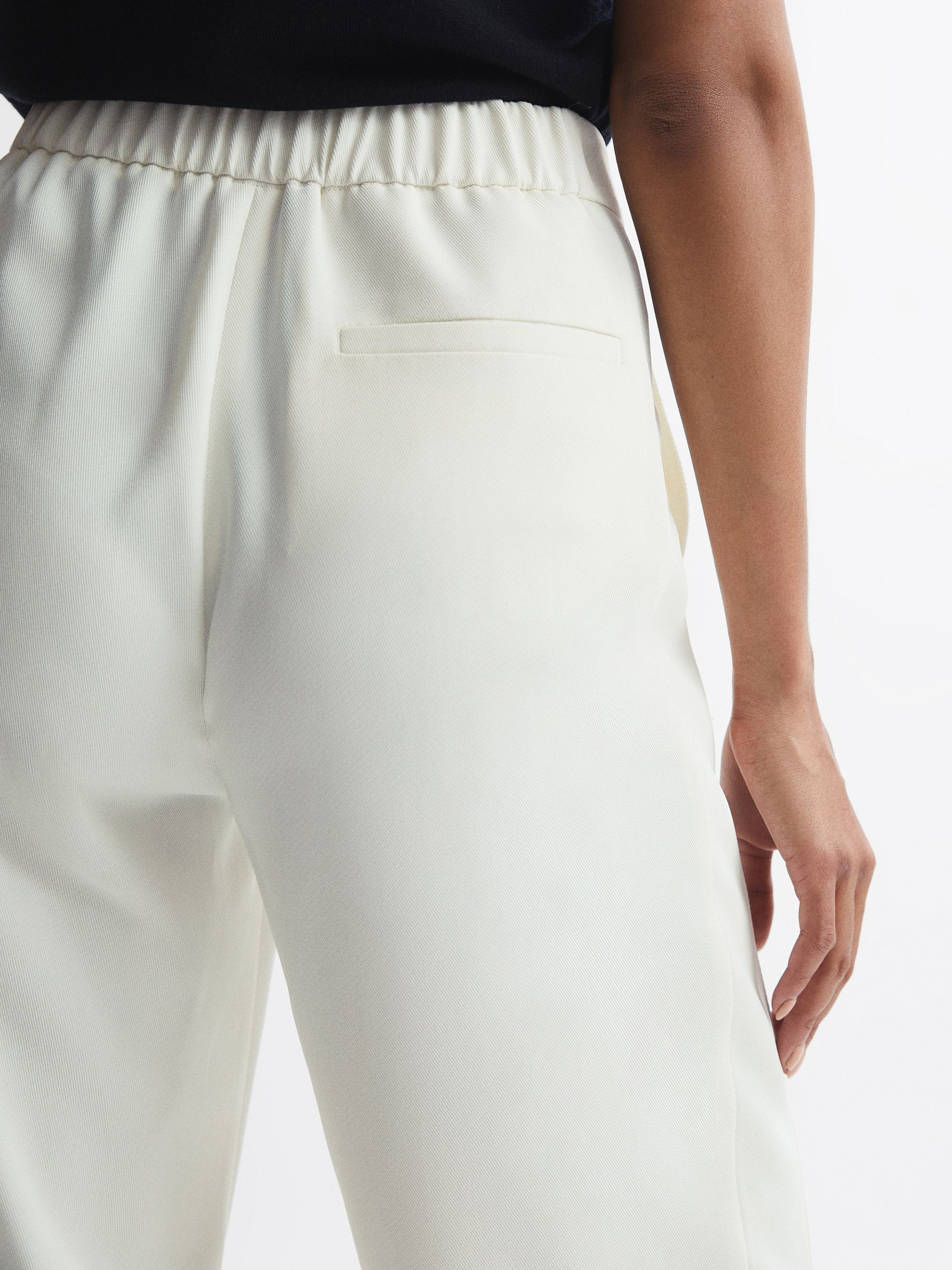 Elasticated Waist Wide Leg Trousers in Cream - Image 7 of 8