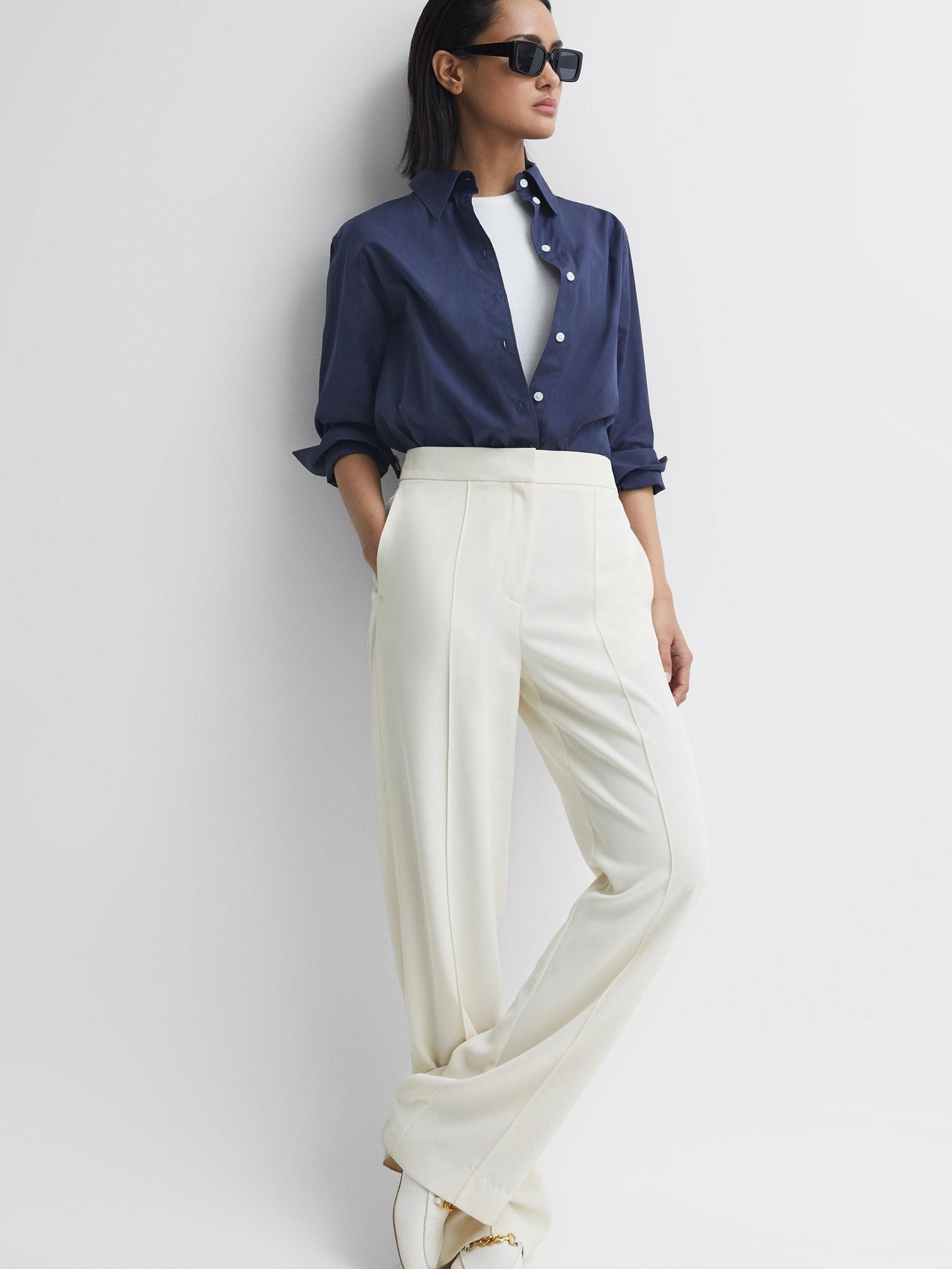 Elasticated Waist Wide Leg Trousers in Cream - Image 1 of 6