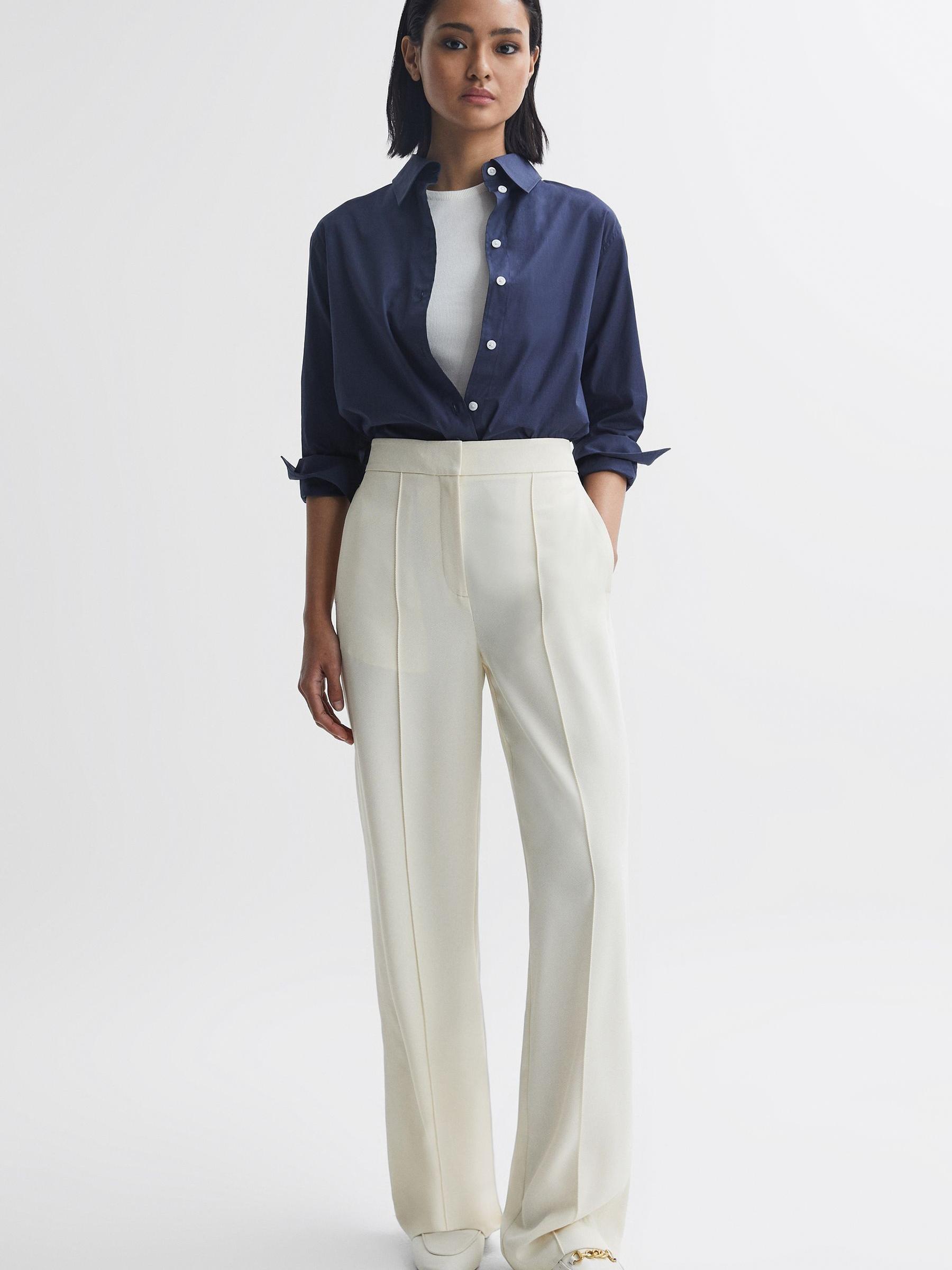 Elasticated Waist Wide Leg Trousers in Cream - Image 4 of 6