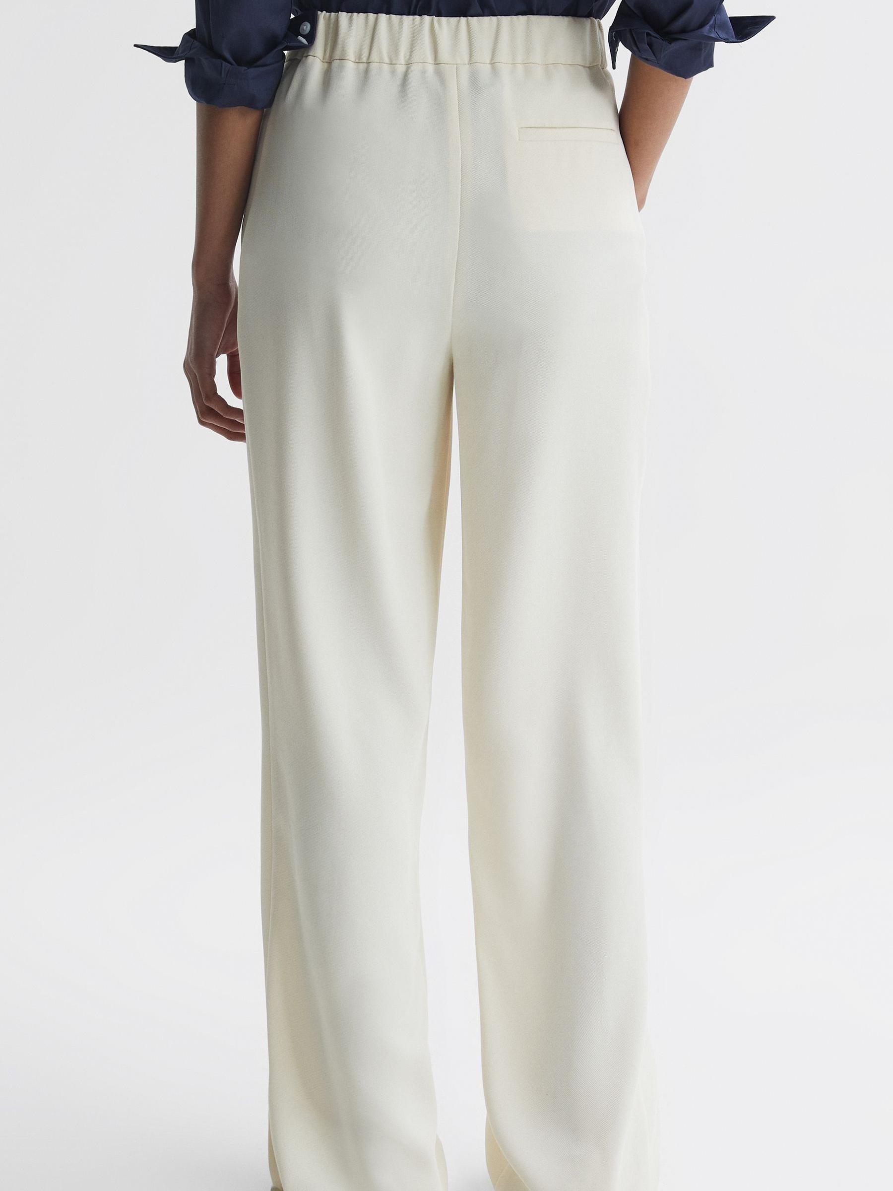 Elasticated Waist Wide Leg Trousers in Cream - Image 5 of 6