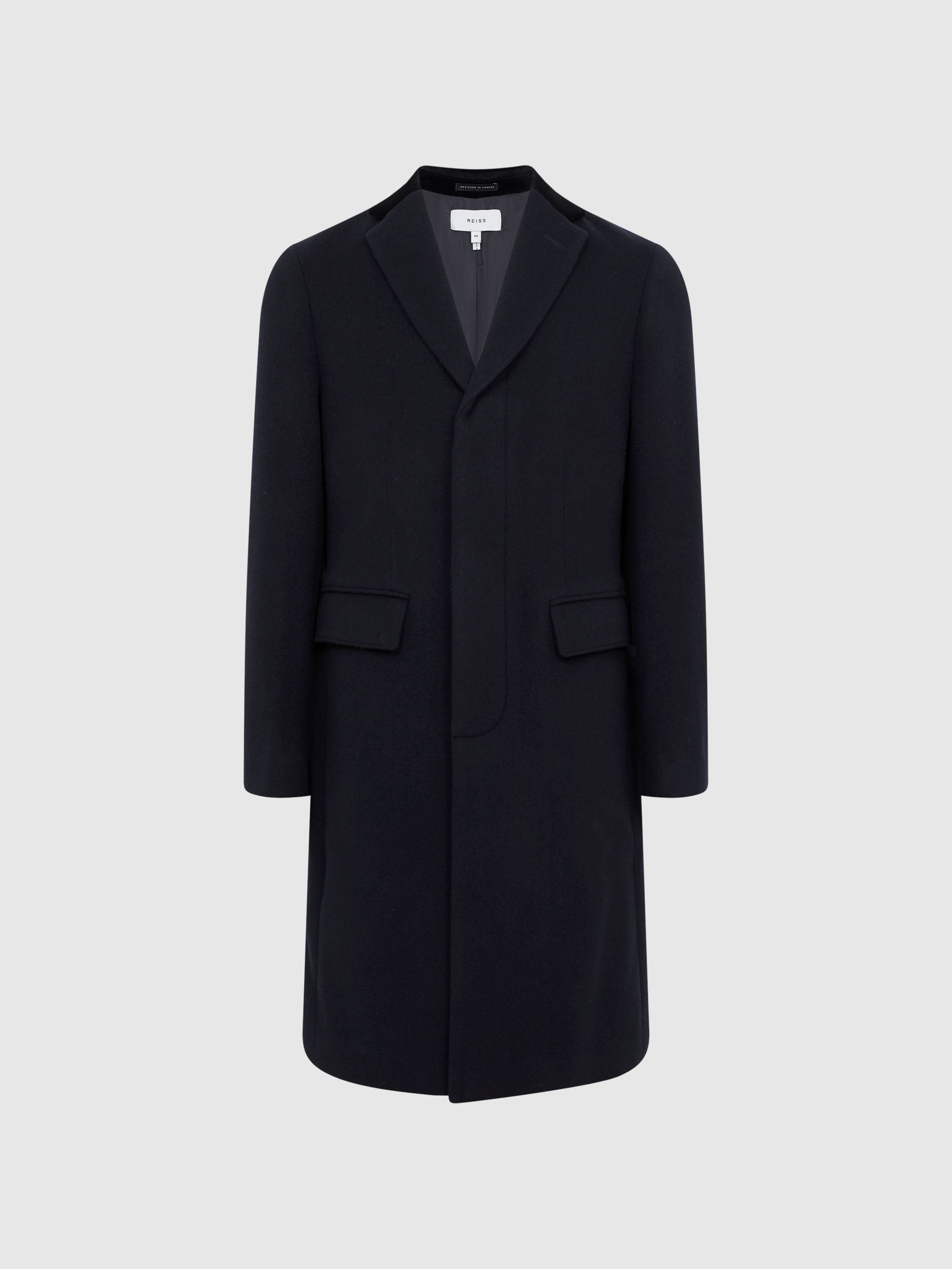 Slim Fit Velvet Collar Coat in Navy - Image 2 of 7