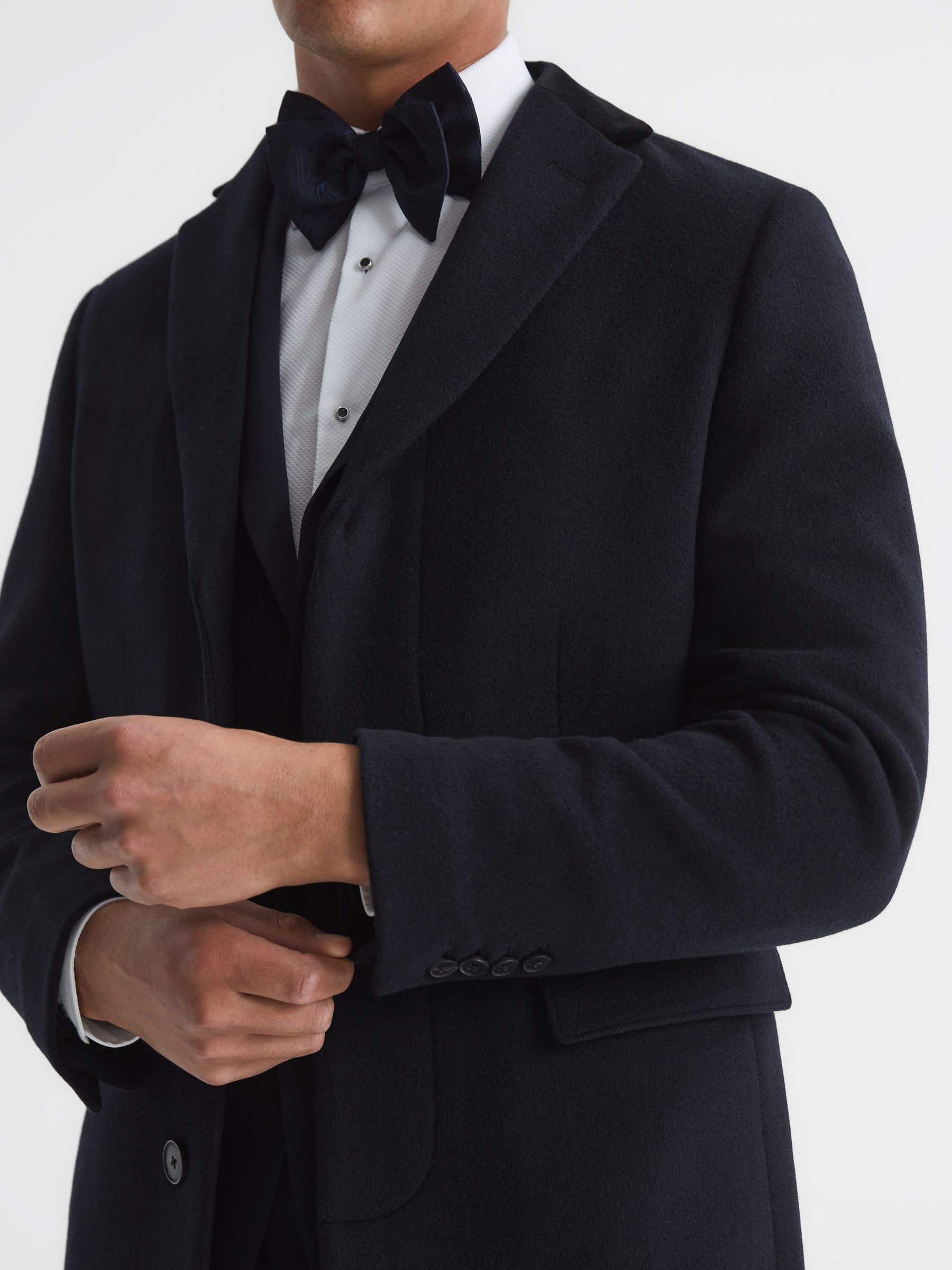 Slim Fit Velvet Collar Coat in Navy - Image 4 of 7