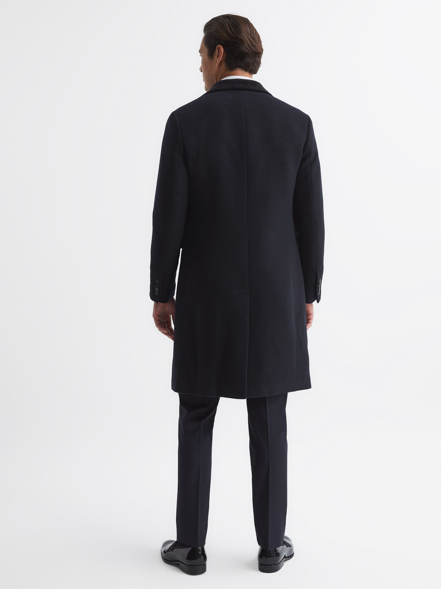 Slim Fit Velvet Collar Coat in Navy - Image 5 of 7