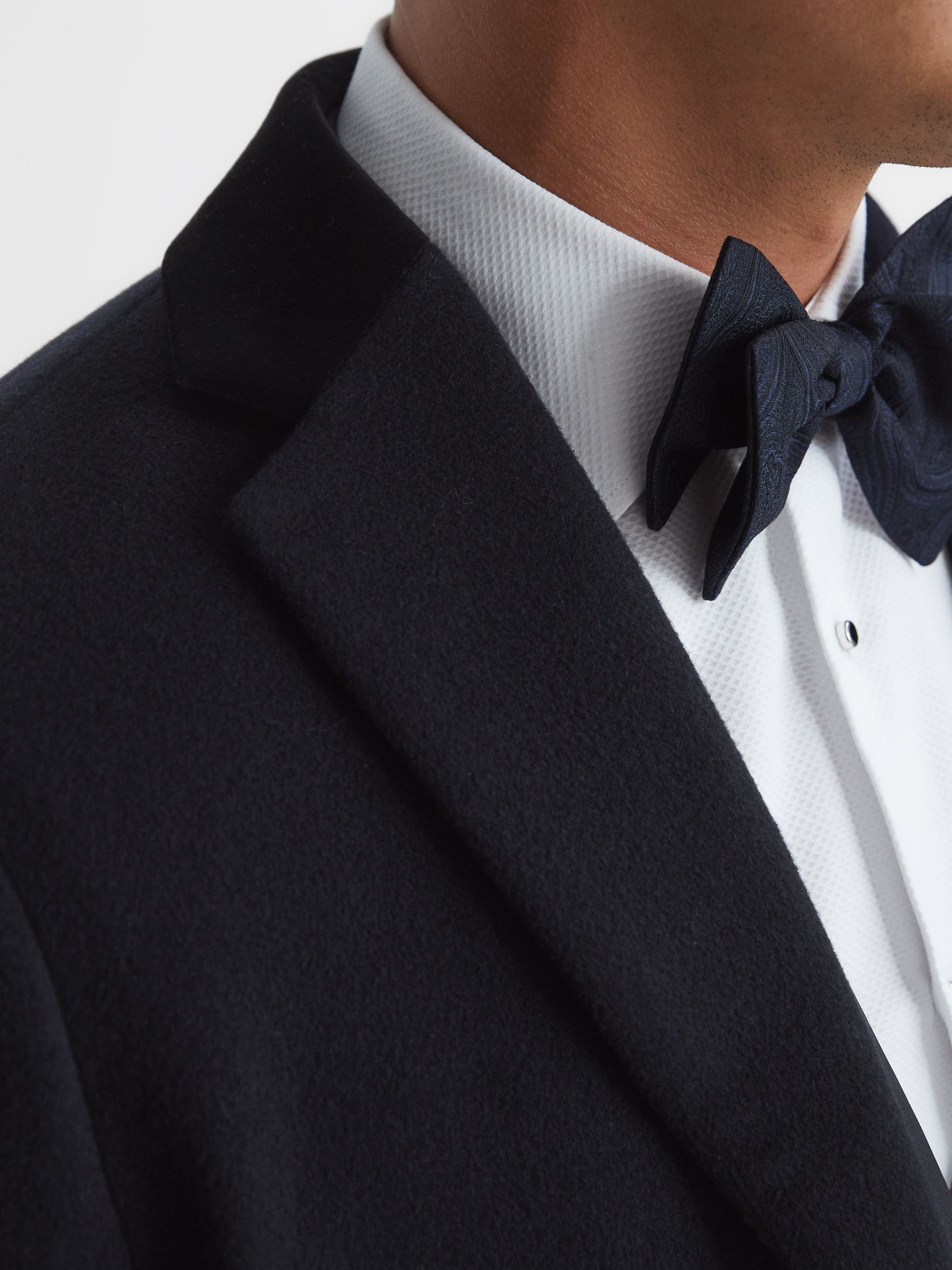 Slim Fit Velvet Collar Coat in Navy - Image 7 of 7