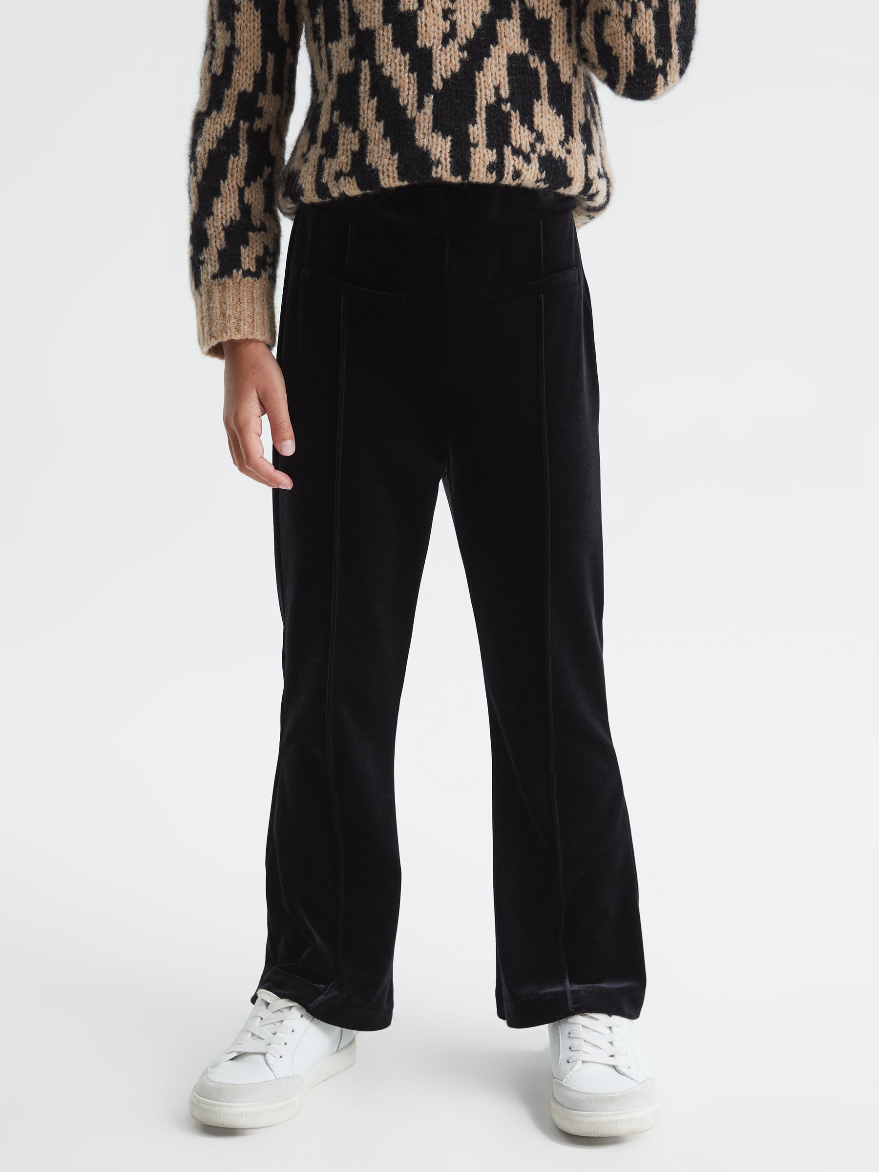 Senior Velvet Flared Trousers in Black - Image 1 of 6