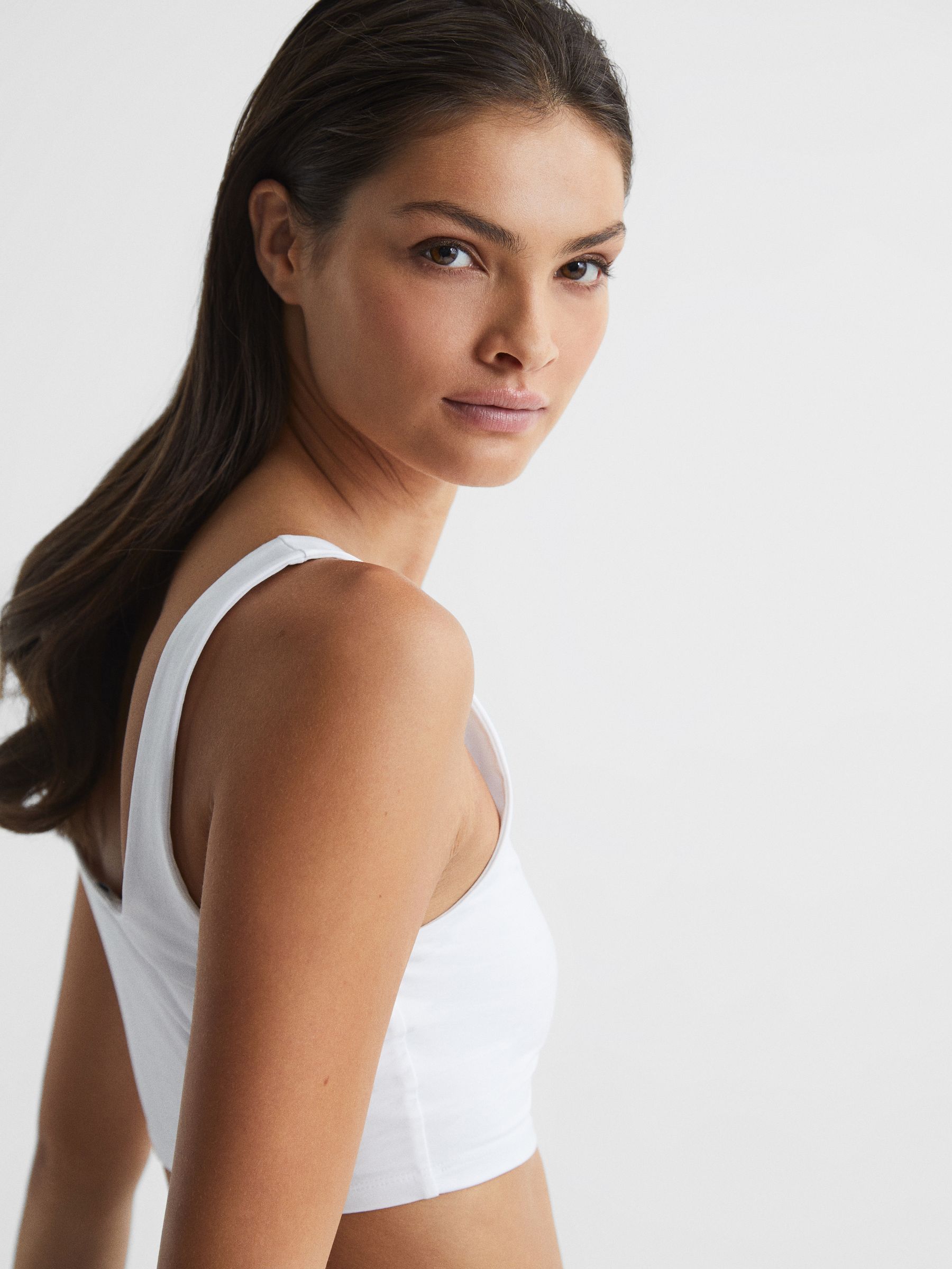 Square Neck Crop Top in White - Image 2 of 7