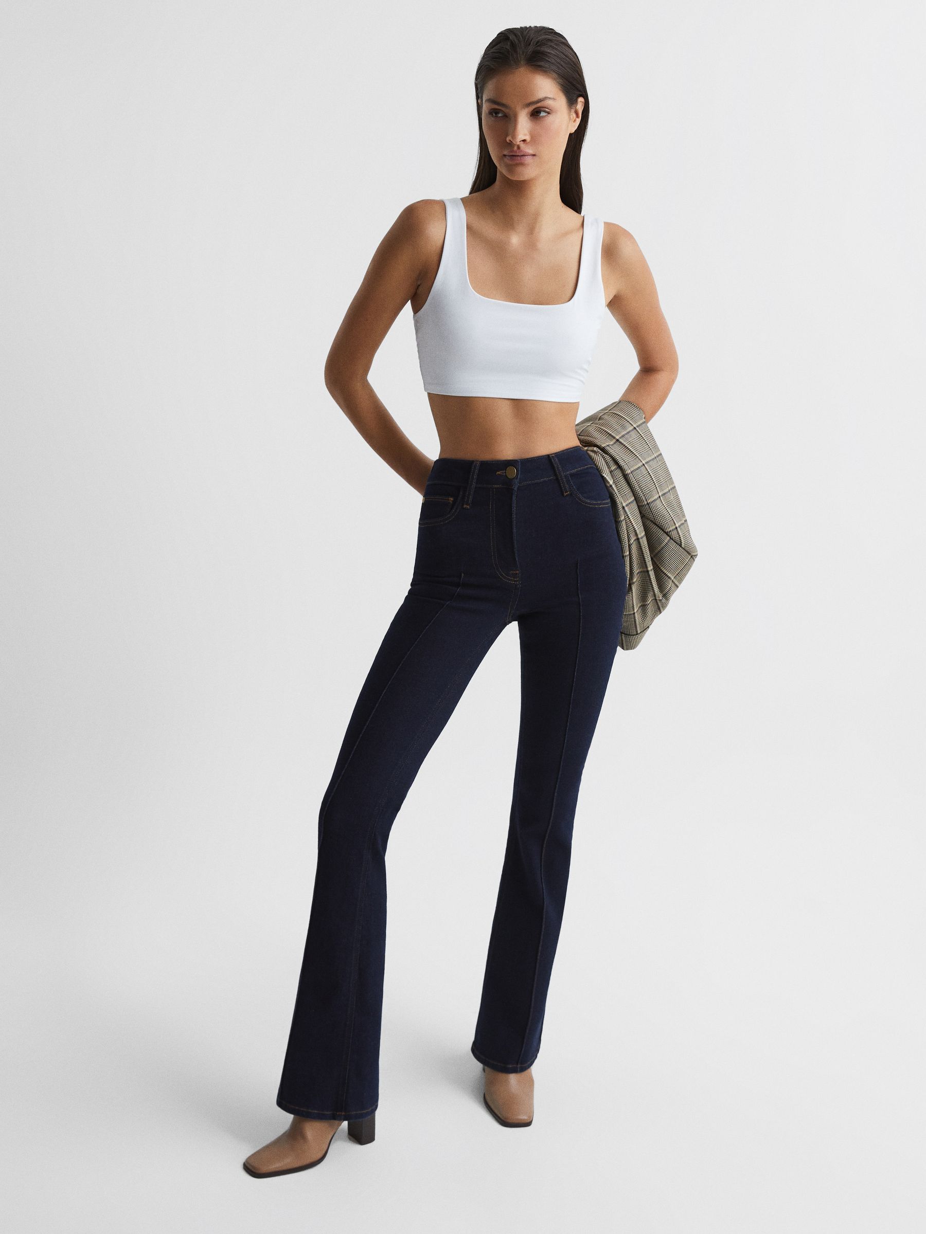 Square Neck Crop Top in White - Image 3 of 7