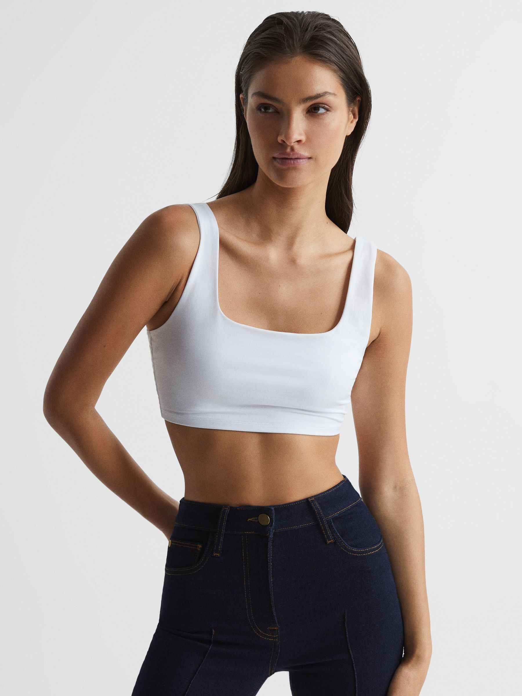 Square Neck Crop Top in White - Image 4 of 7