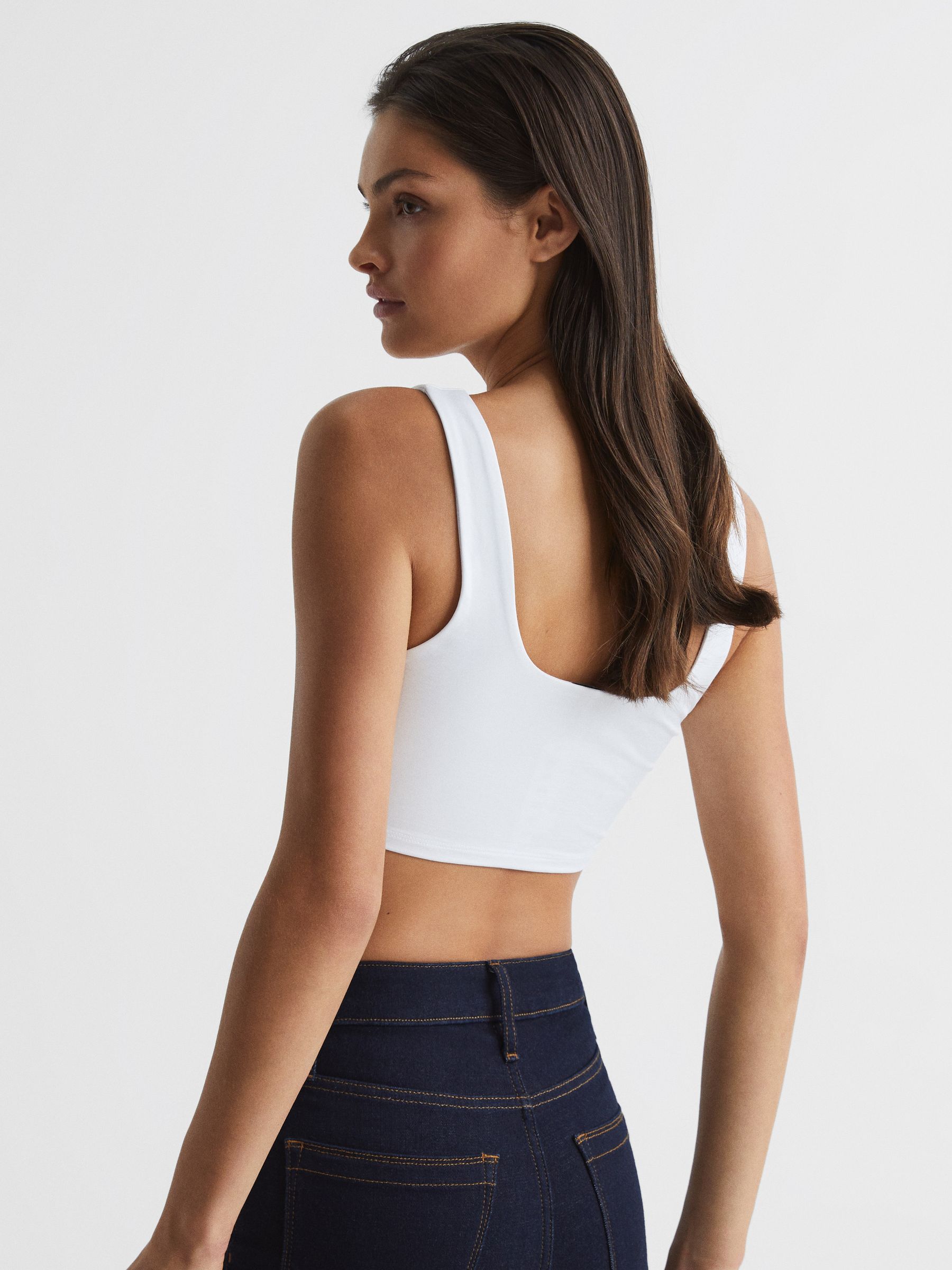 Square Neck Crop Top in White - Image 5 of 7