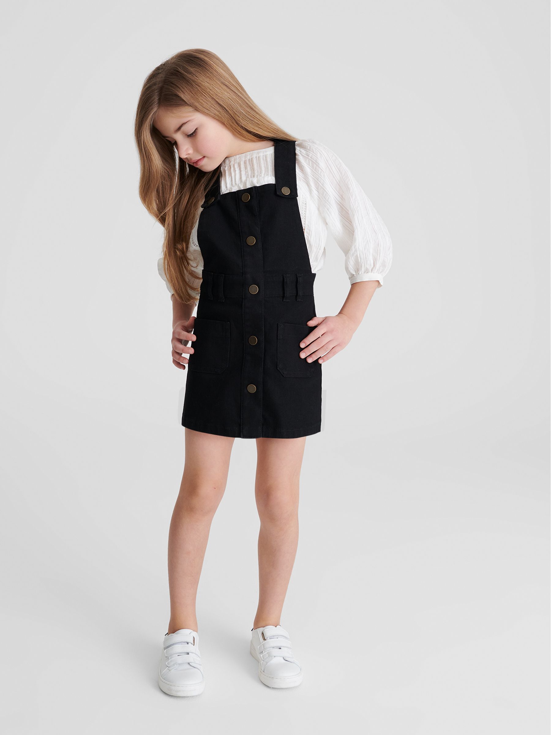 Denim Dungaree Dress in Black - Image 4 of 6