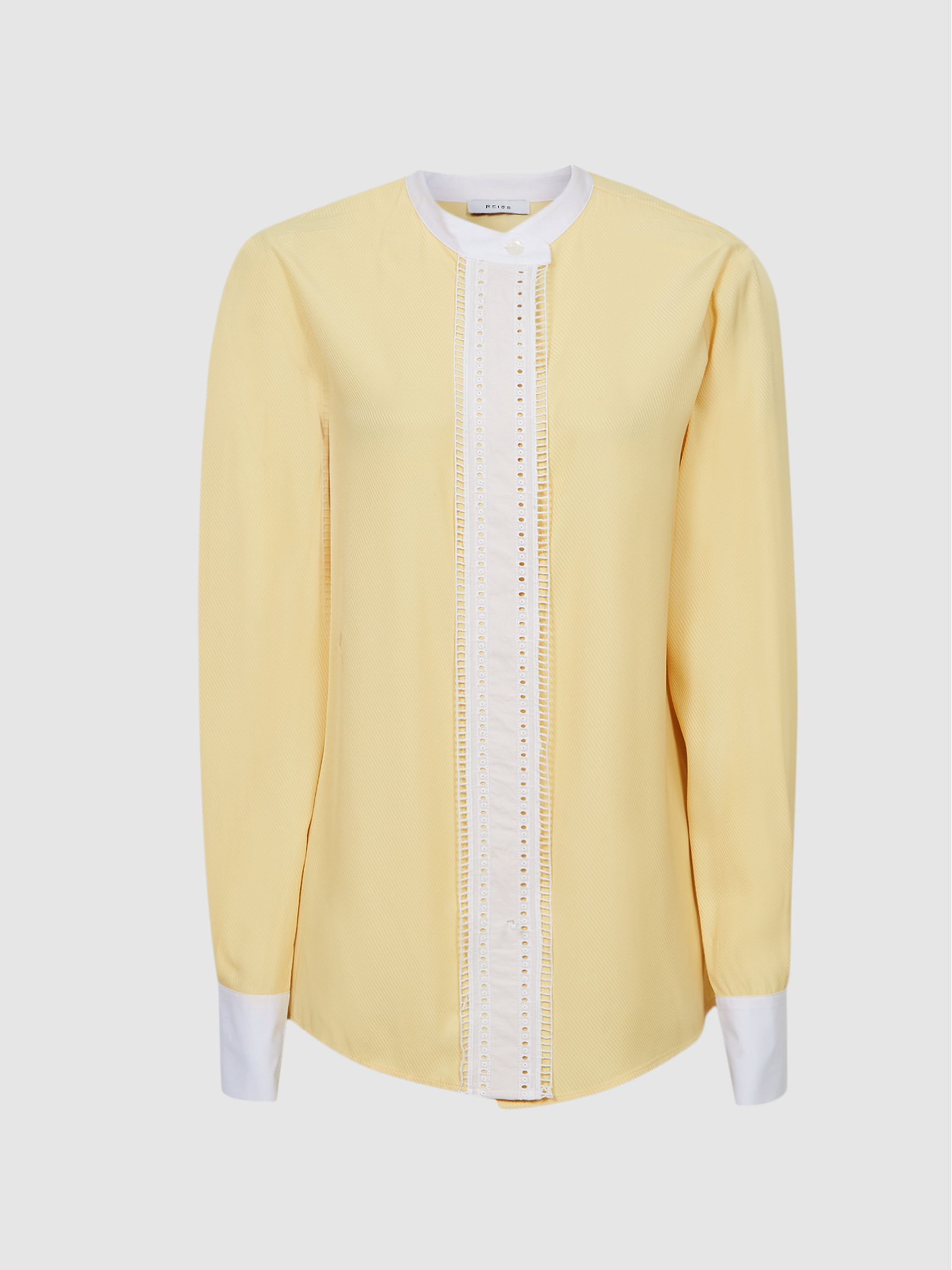 Ladder Embroidery Satin Shirt in Yellow - Image 2 of 5