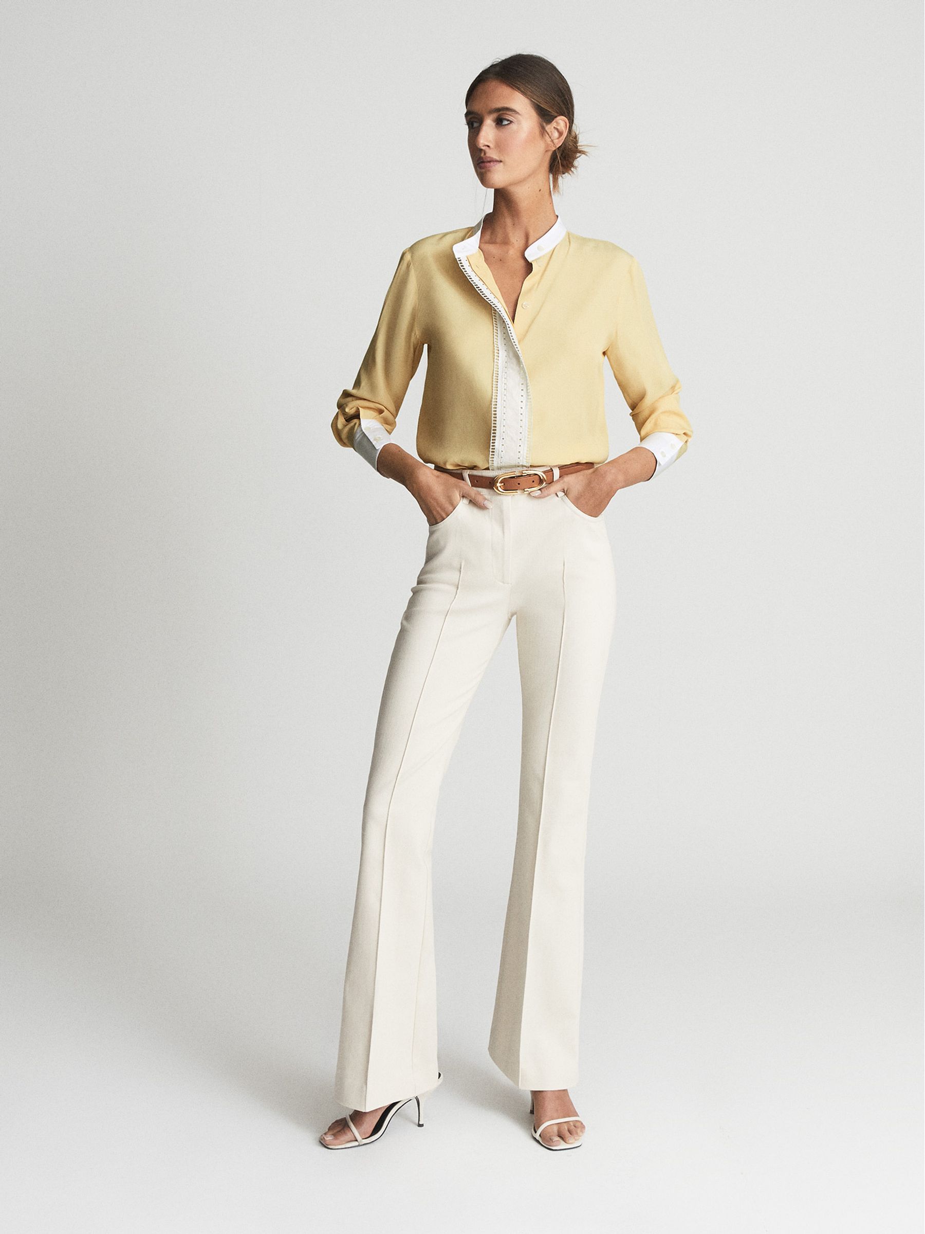 Ladder Embroidery Satin Shirt in Yellow - Image 4 of 5