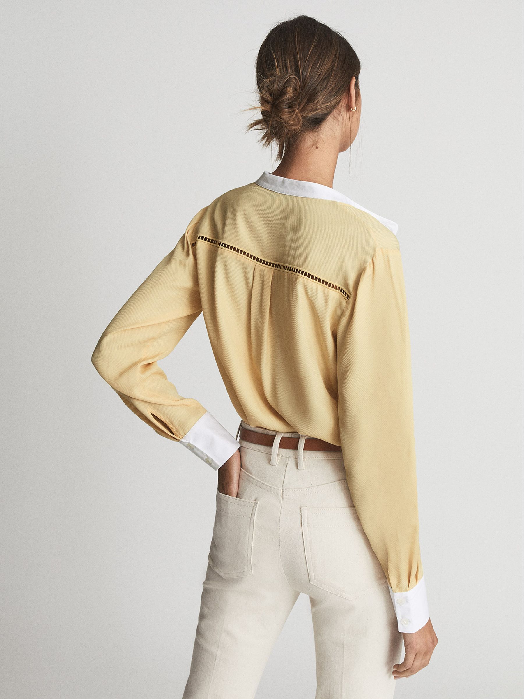 Ladder Embroidery Satin Shirt in Yellow - Image 5 of 5