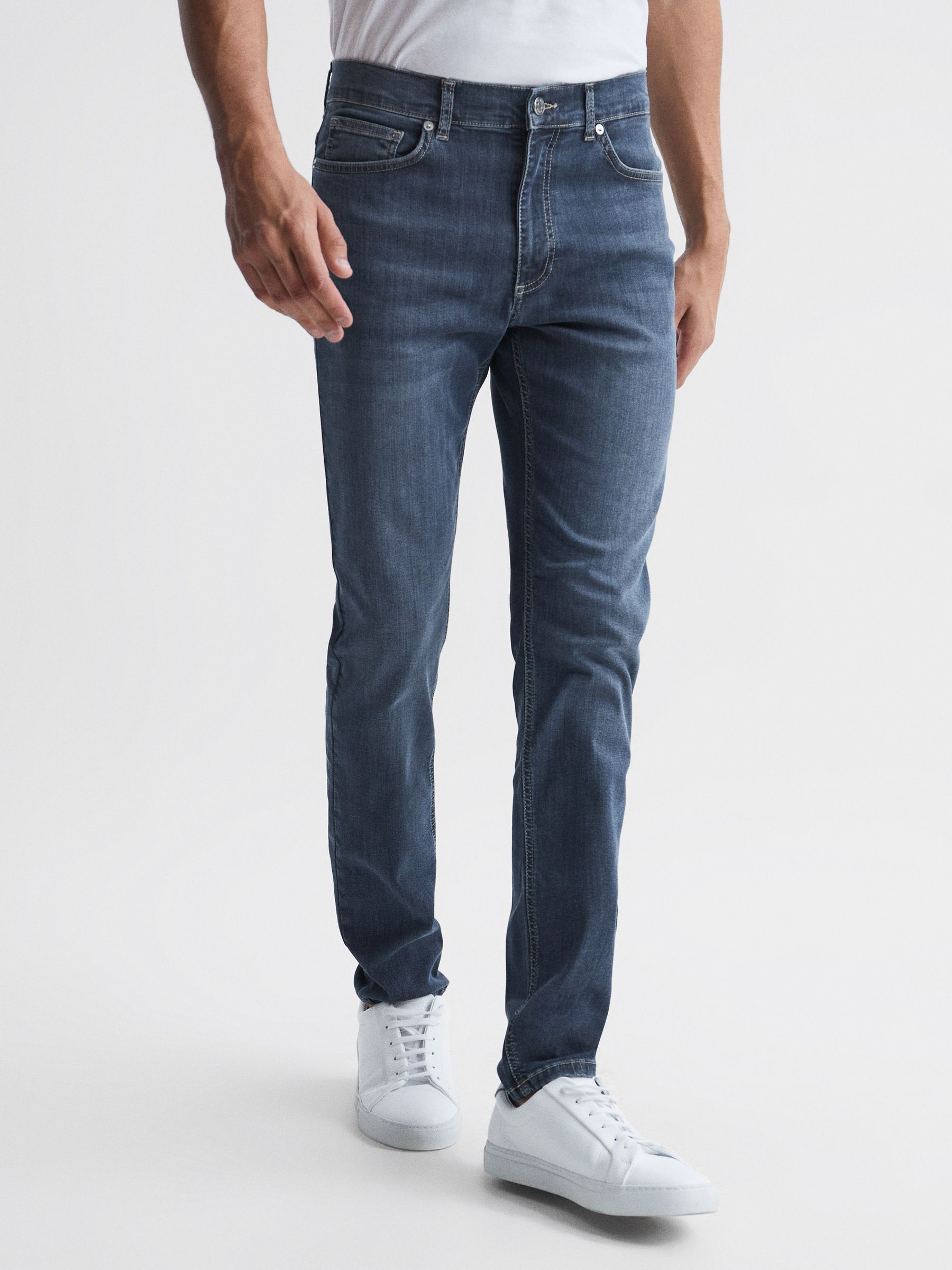 Jersey Slim Fit Washed Jeans in Washed Indigo - Image 1 of 7