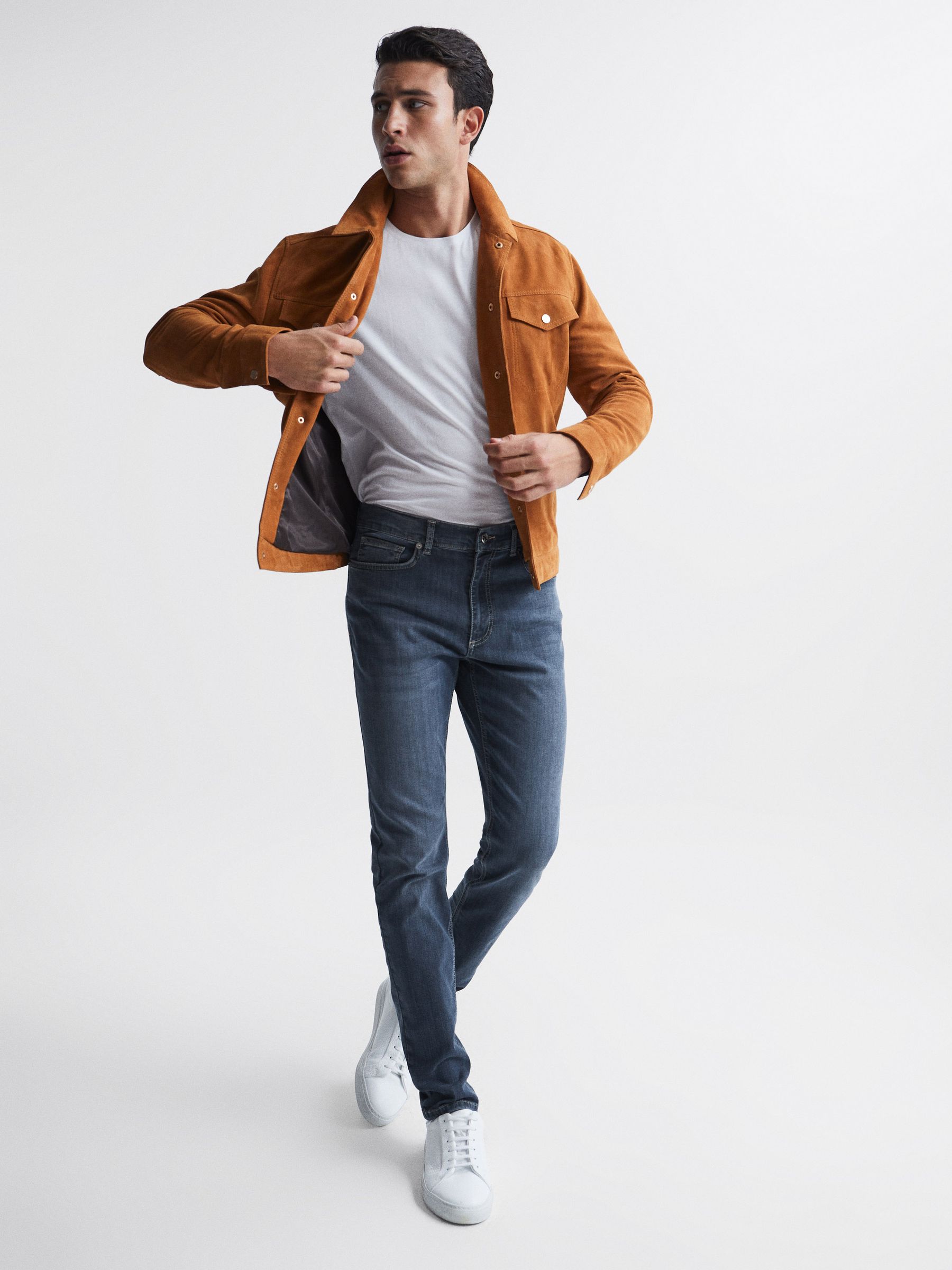 Jersey Slim Fit Washed Jeans in Washed Indigo - Image 7 of 7