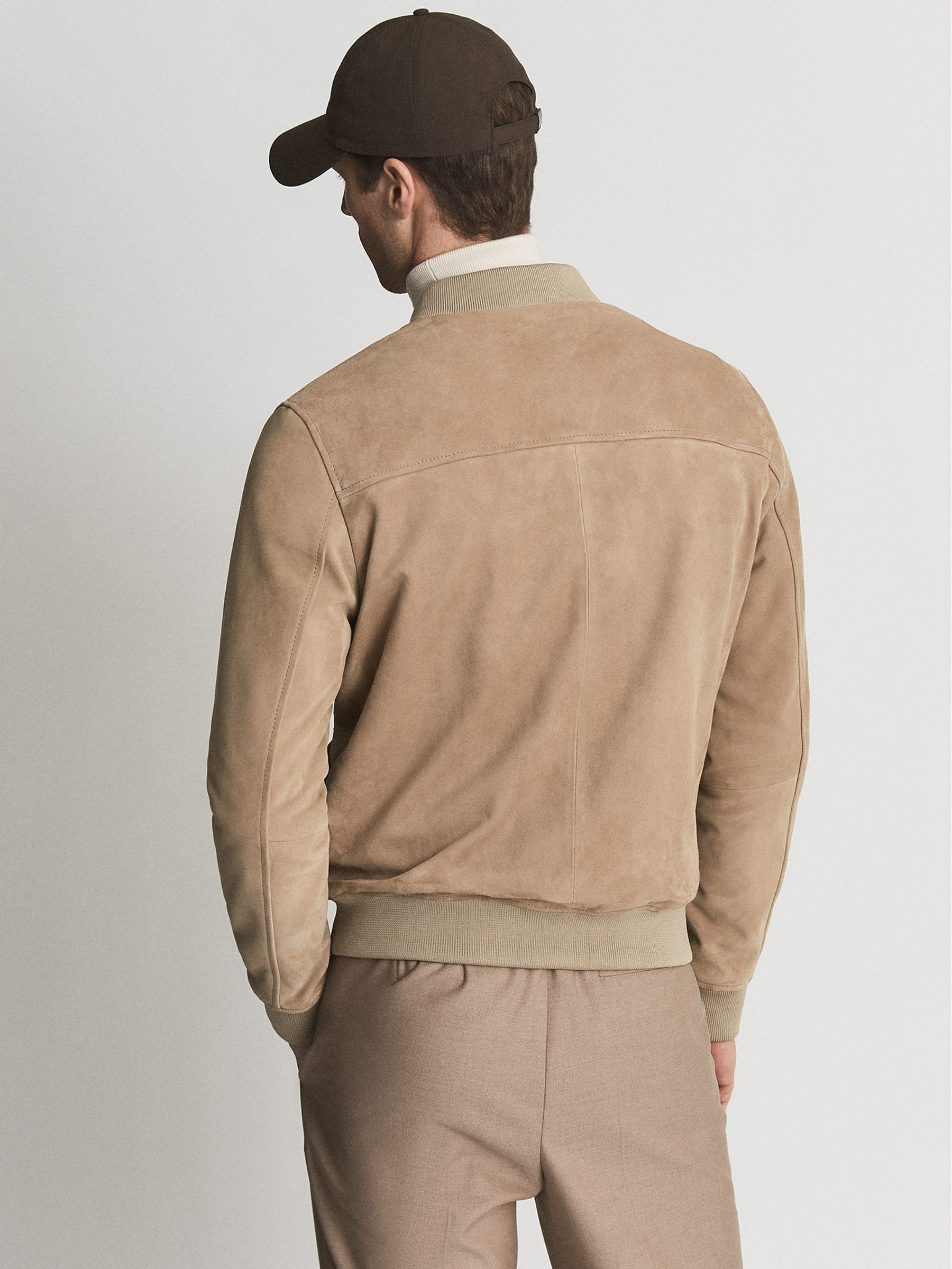 Suede Zip Through Bomber Jacket in Stone - Image 5 of 5