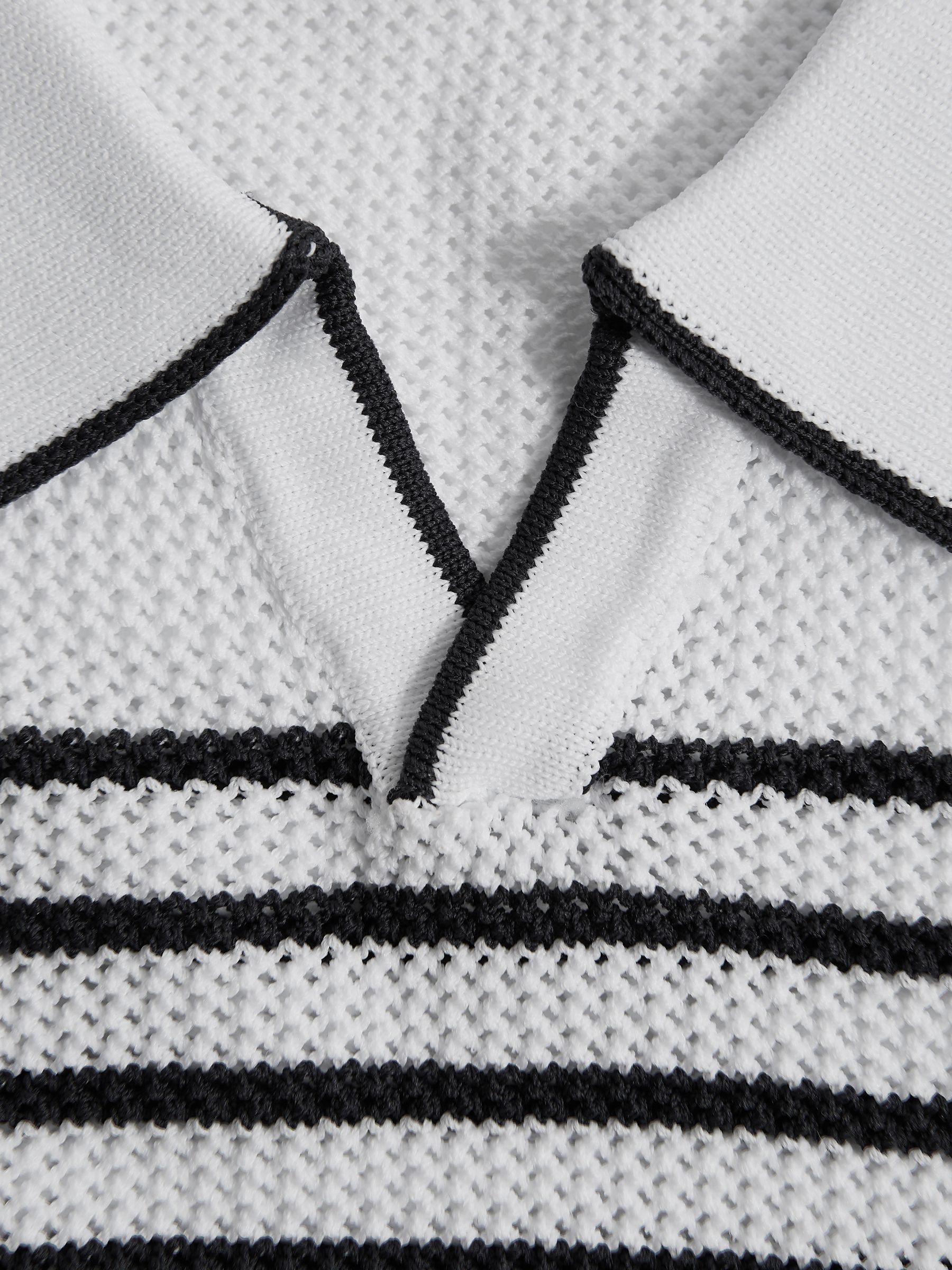 Open Collar Striped Polo T-shirt in White/Navy - Image 8 of 8