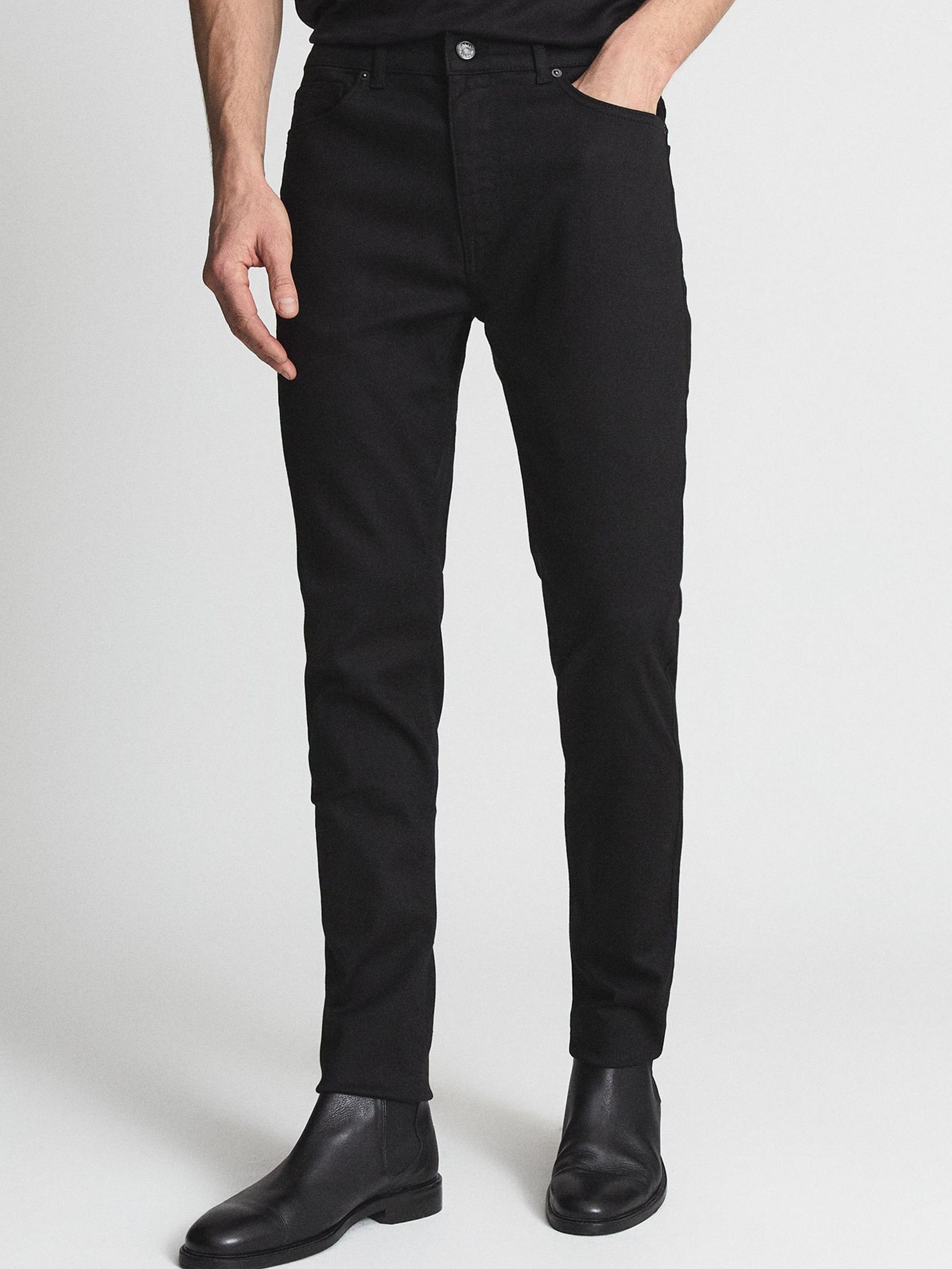 Tapered Slim Fit Jersey Stretch Jeans in Black - Image 3 of 7