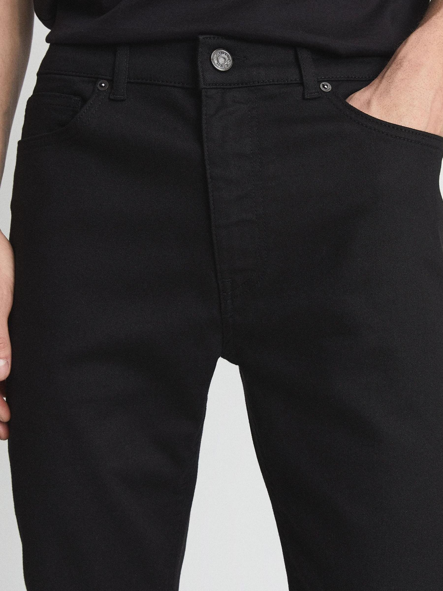 Tapered Slim Fit Jersey Stretch Jeans in Black - Image 4 of 7
