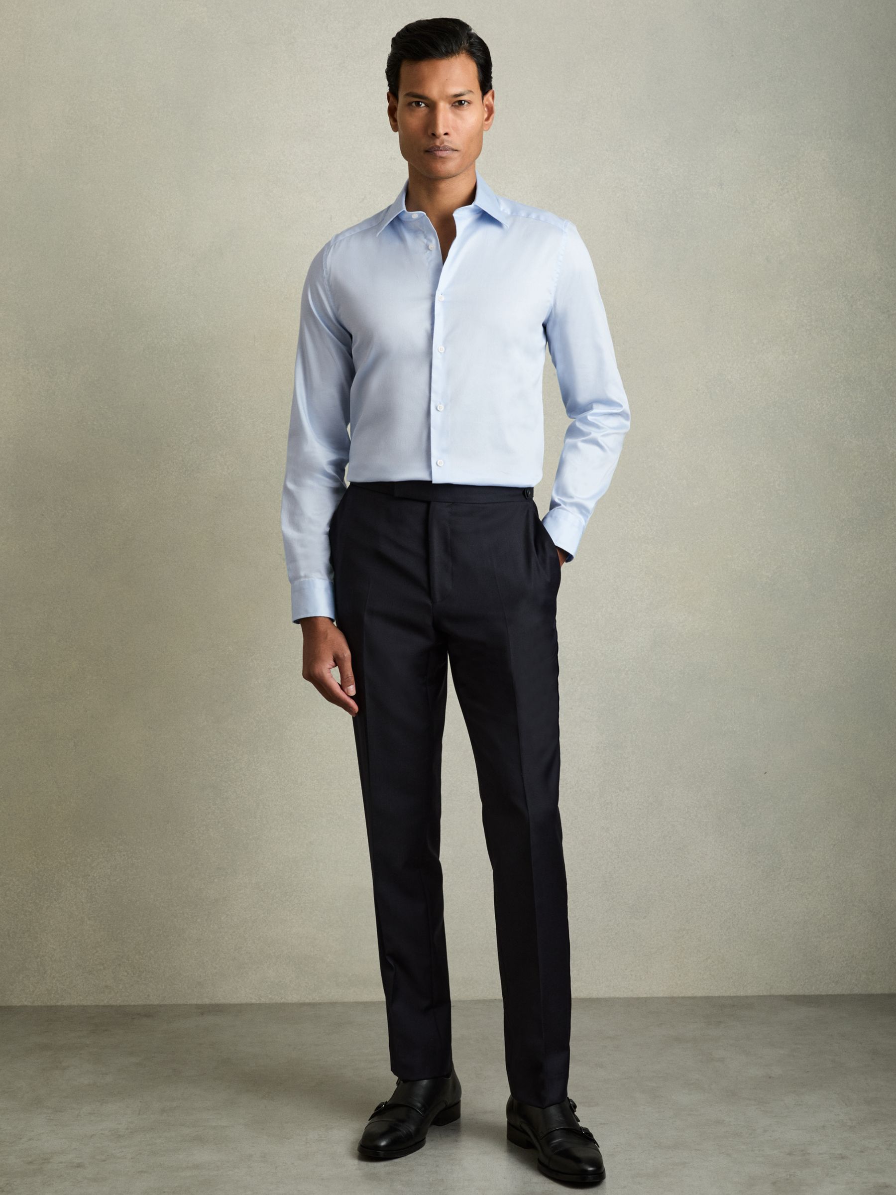 Slim Fit Cotton Blend Shirt in Blue - Image 1 of 5