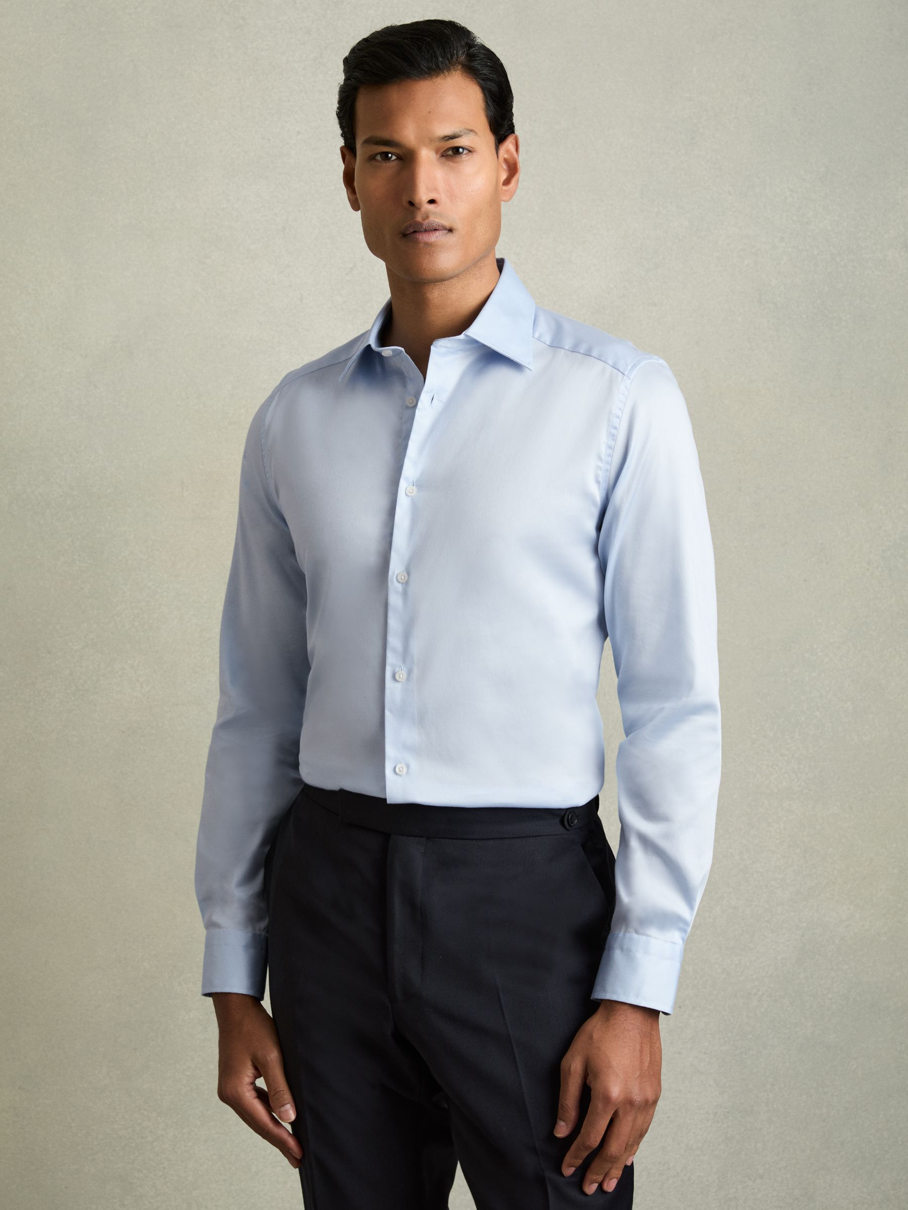 Slim Fit Cotton Blend Shirt in Blue - Image 3 of 5