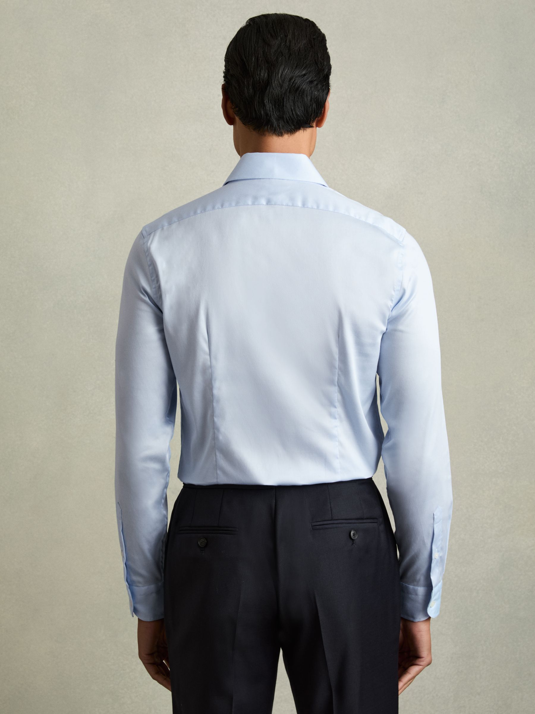 Slim Fit Cotton Blend Shirt in Blue - Image 4 of 5