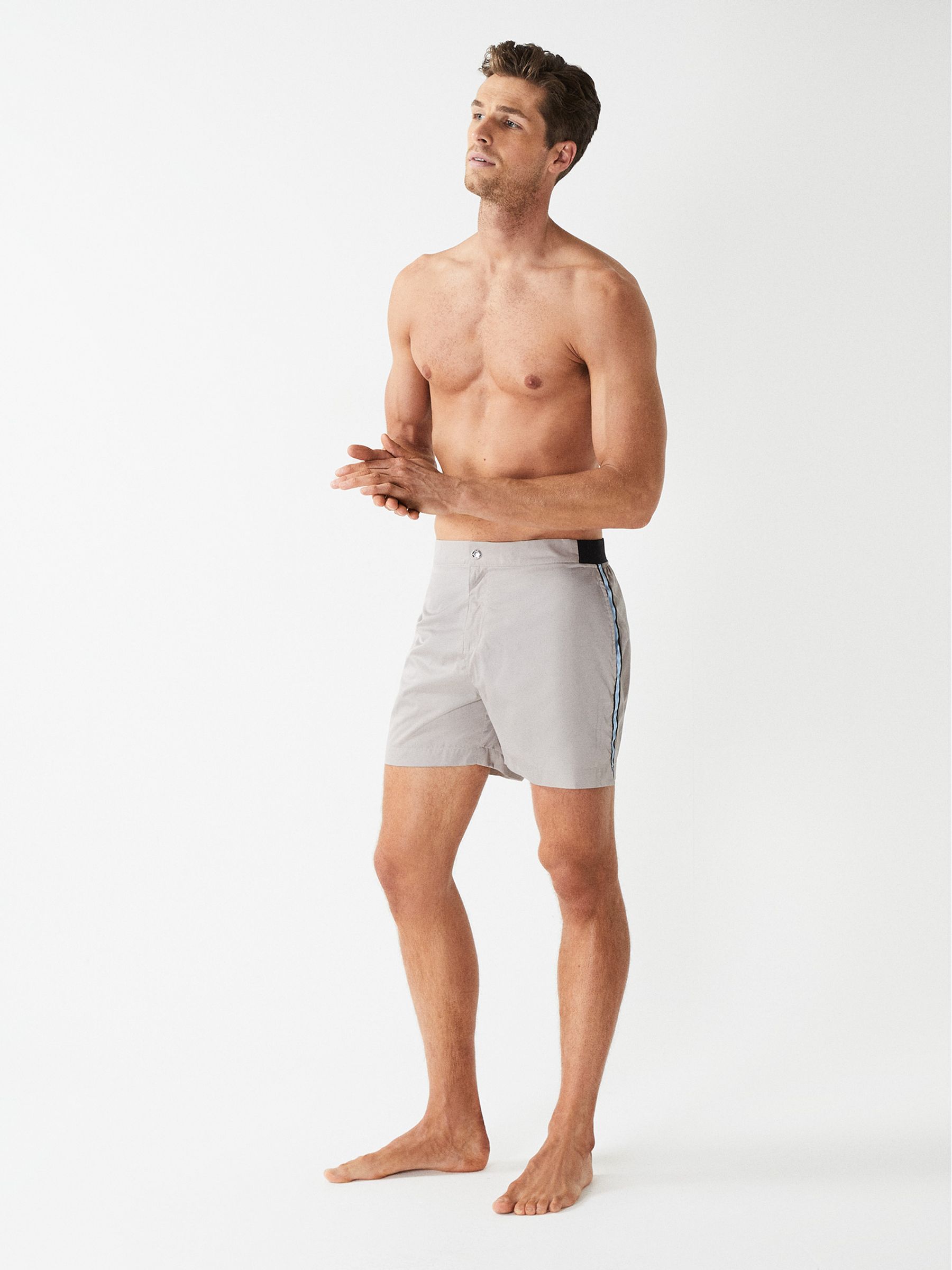 Side Stripe Swim Shorts in Beige - Image 1 of 6 Side Stripe Swim Shorts in Beige - Image 1 of 6