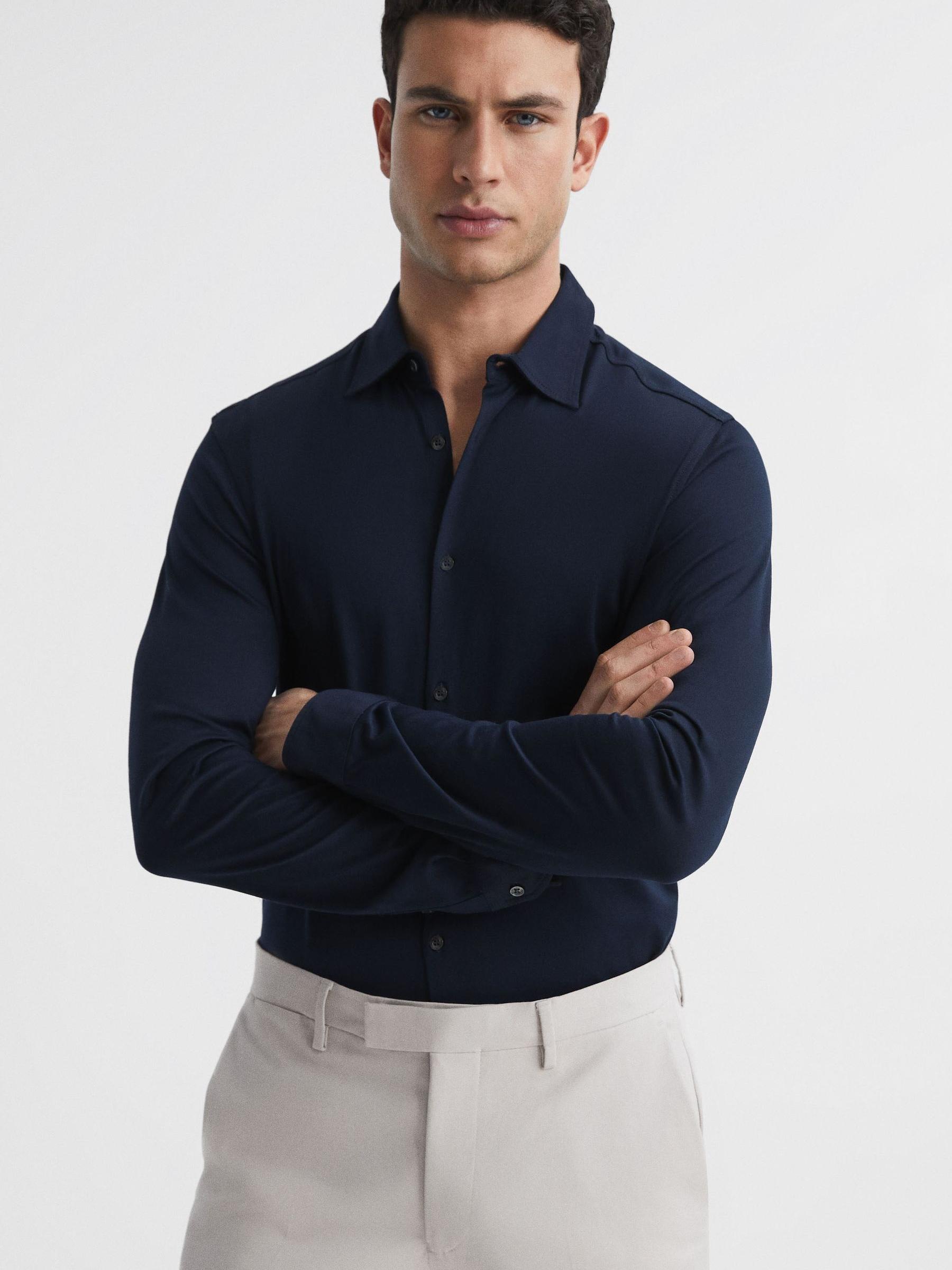 Mercerised Jersey Shirt in Navy - Image 1 of 7