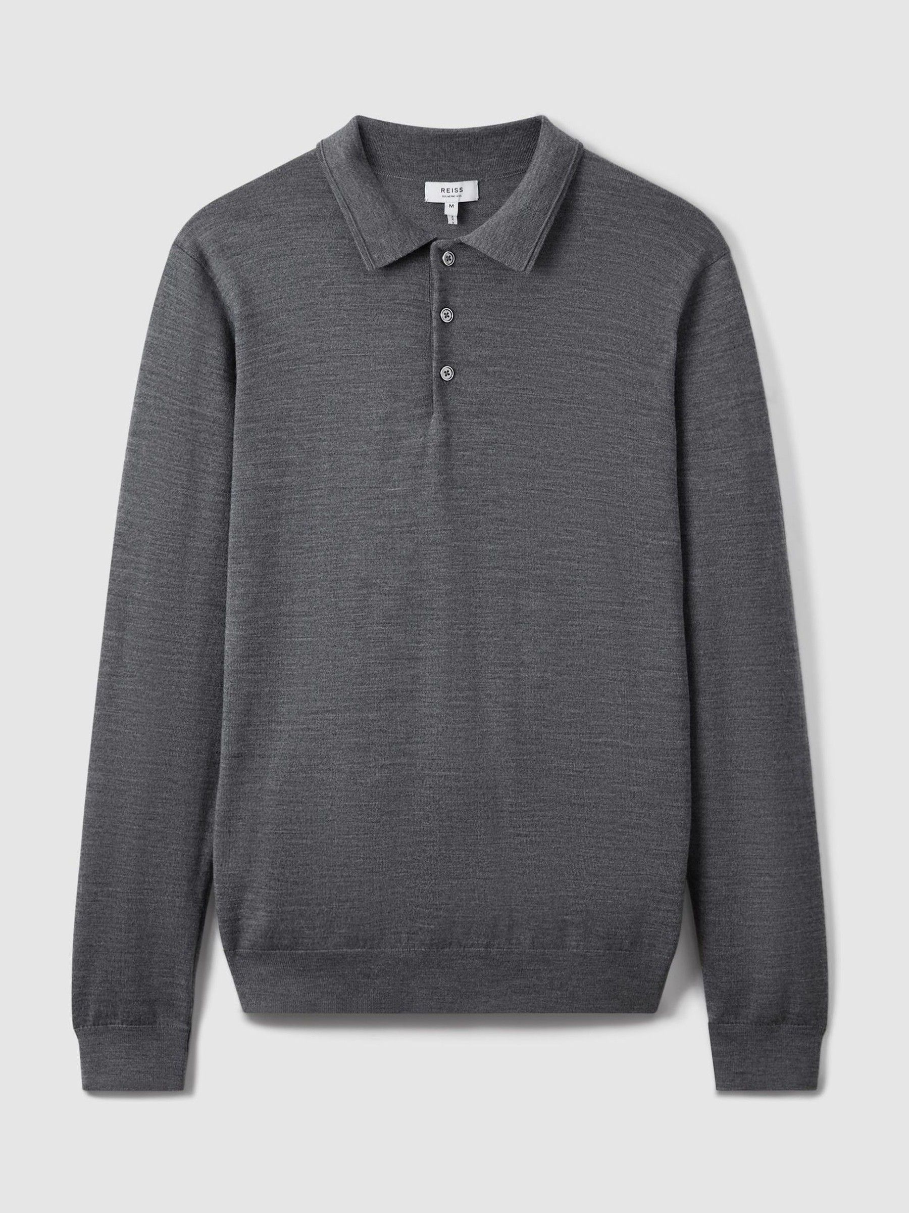 Merino Wool Polo Shirt in Mid Grey Melange - Image 2 of 7