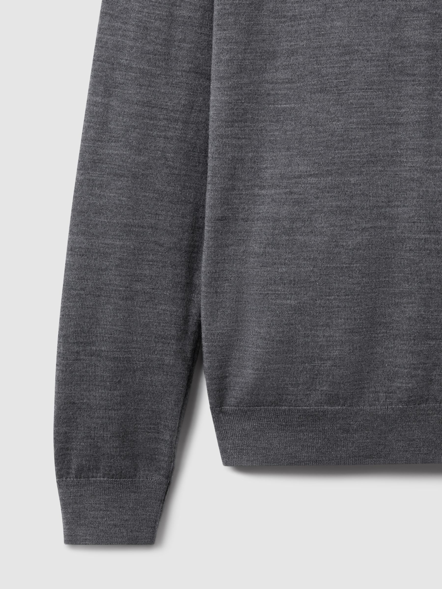 Merino Wool Polo Shirt in Mid Grey Melange - Image 6 of 7