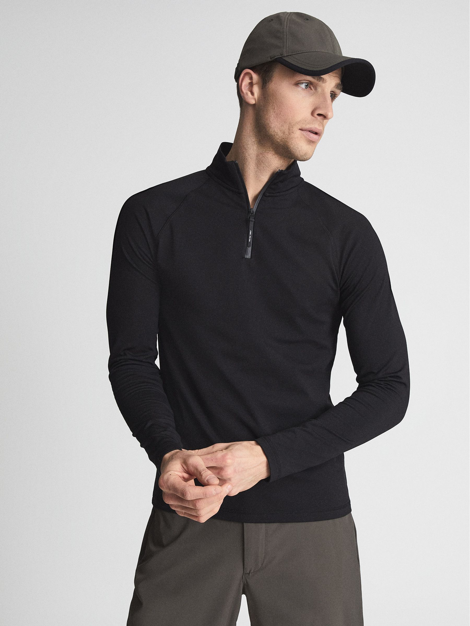 Half Zip Funnel Fleece Back Jumper in Black - Image 1 of 7