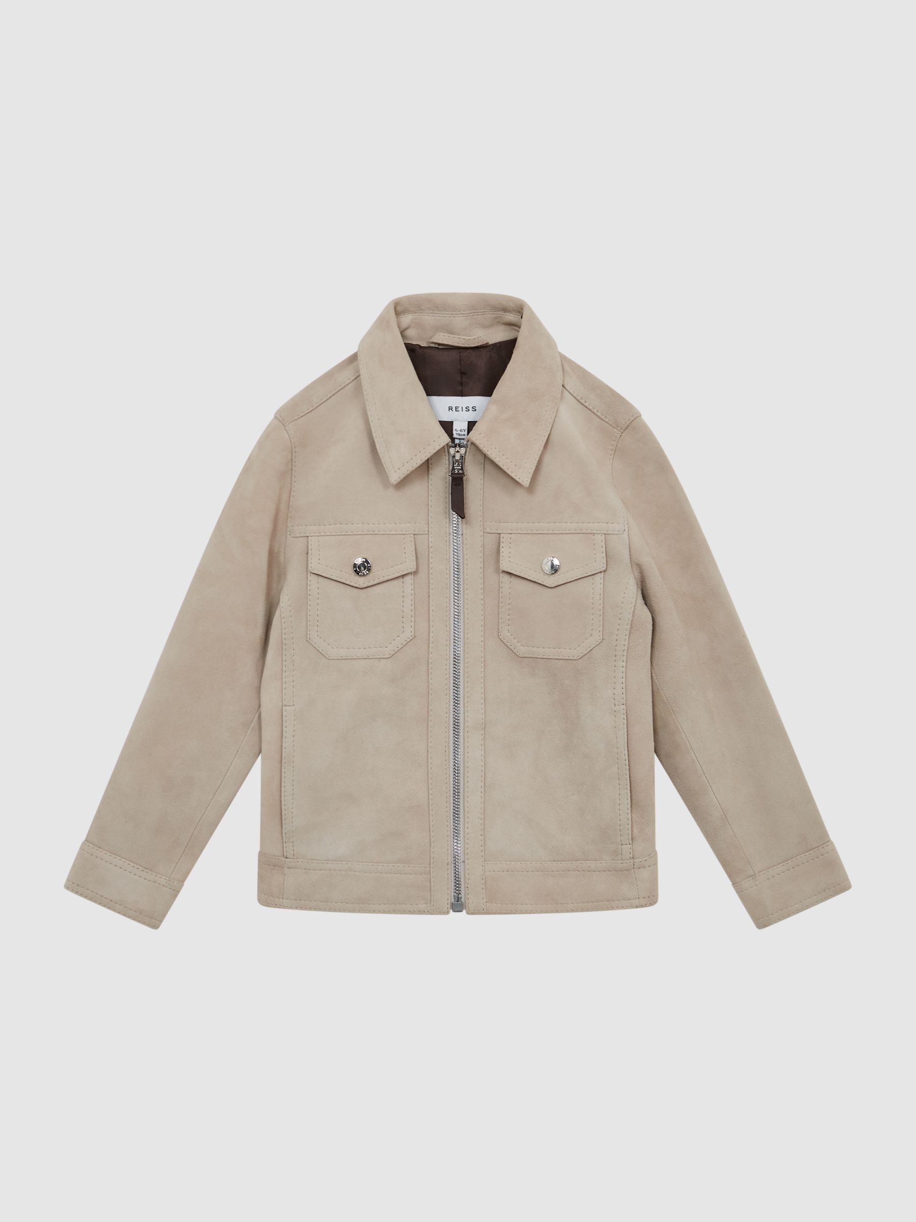 Suede Zip Through Jacket in Stone - Image 2 of 8 Suede Zip Through Jacket in Stone - Image 2 of 8