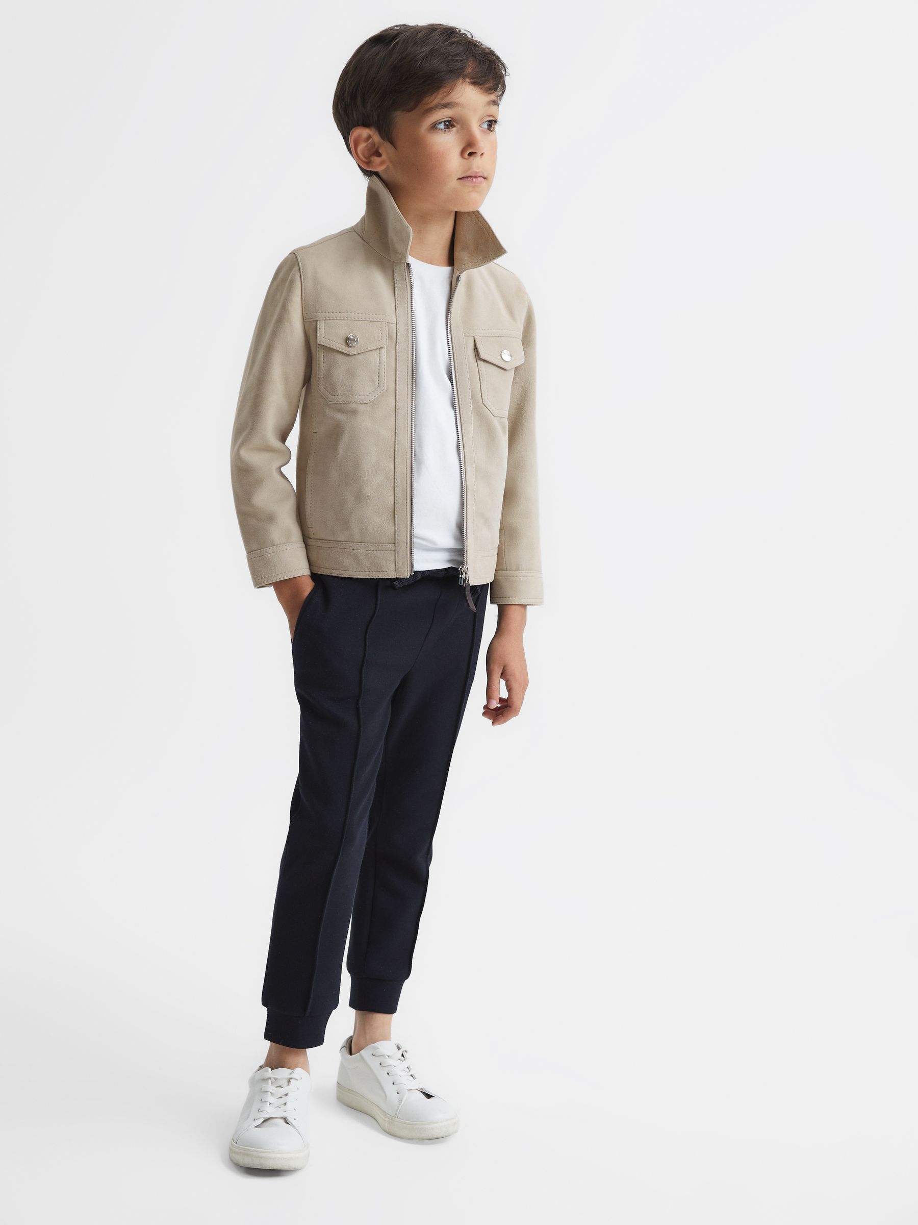 Suede Zip Through Jacket in Stone - Image 3 of 8