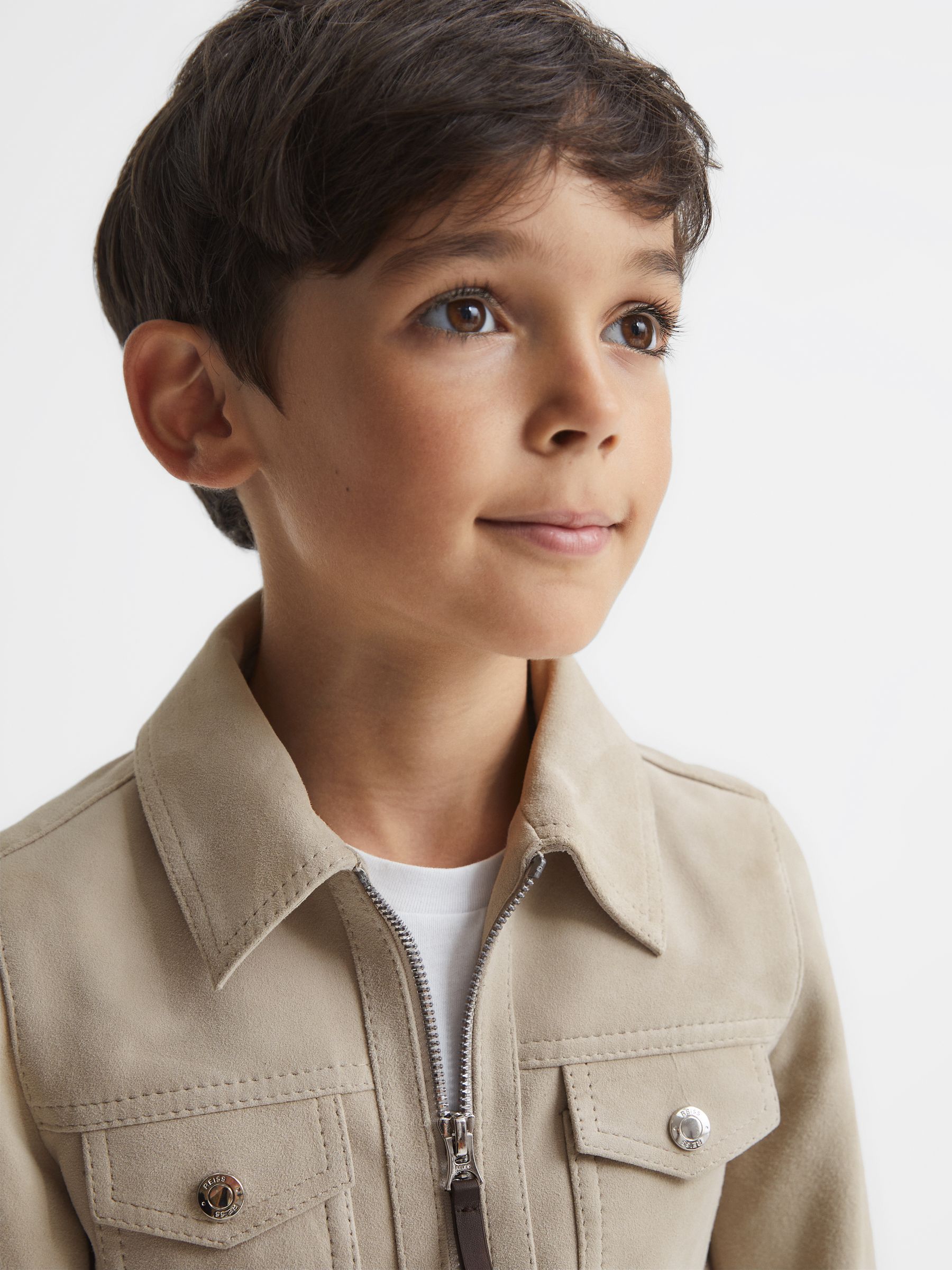 Suede Zip Through Jacket in Stone - Image 4 of 8