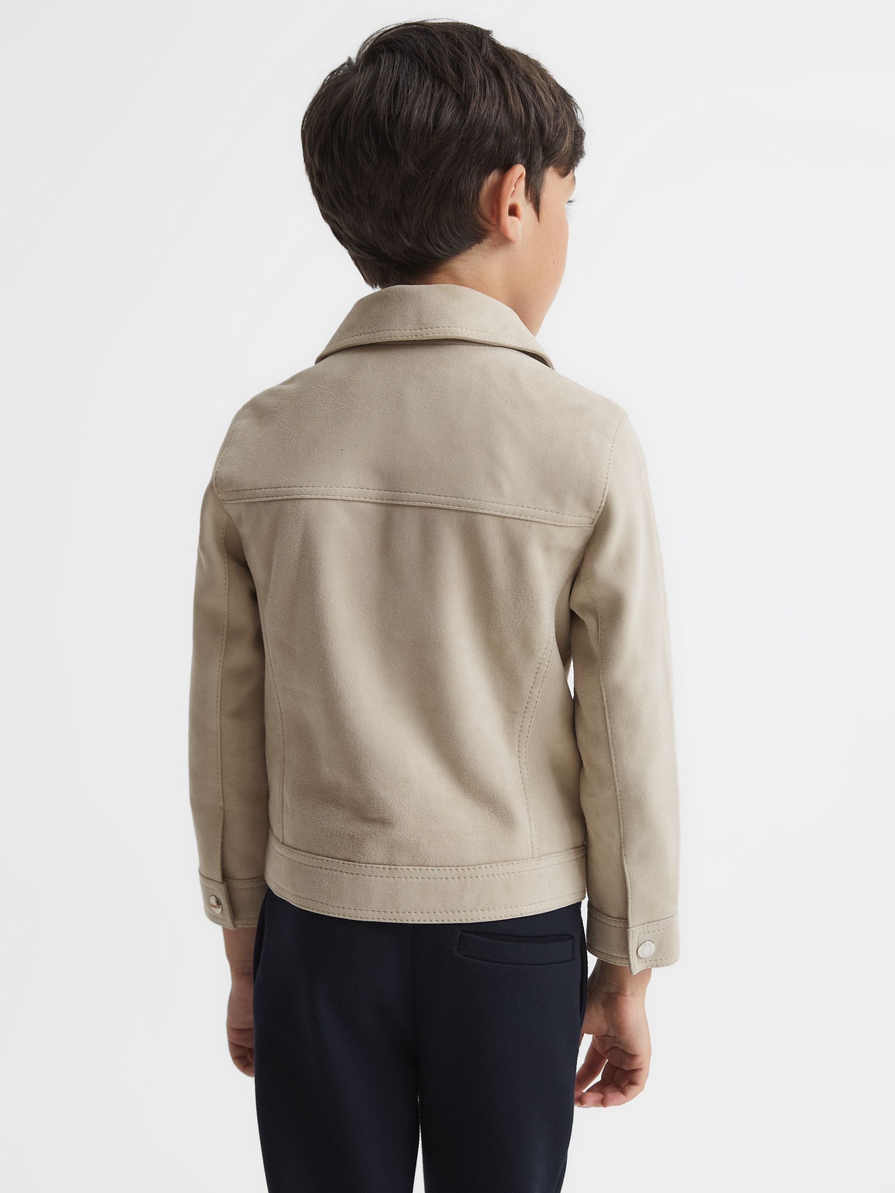 Suede Zip Through Jacket in Stone - Image 5 of 8