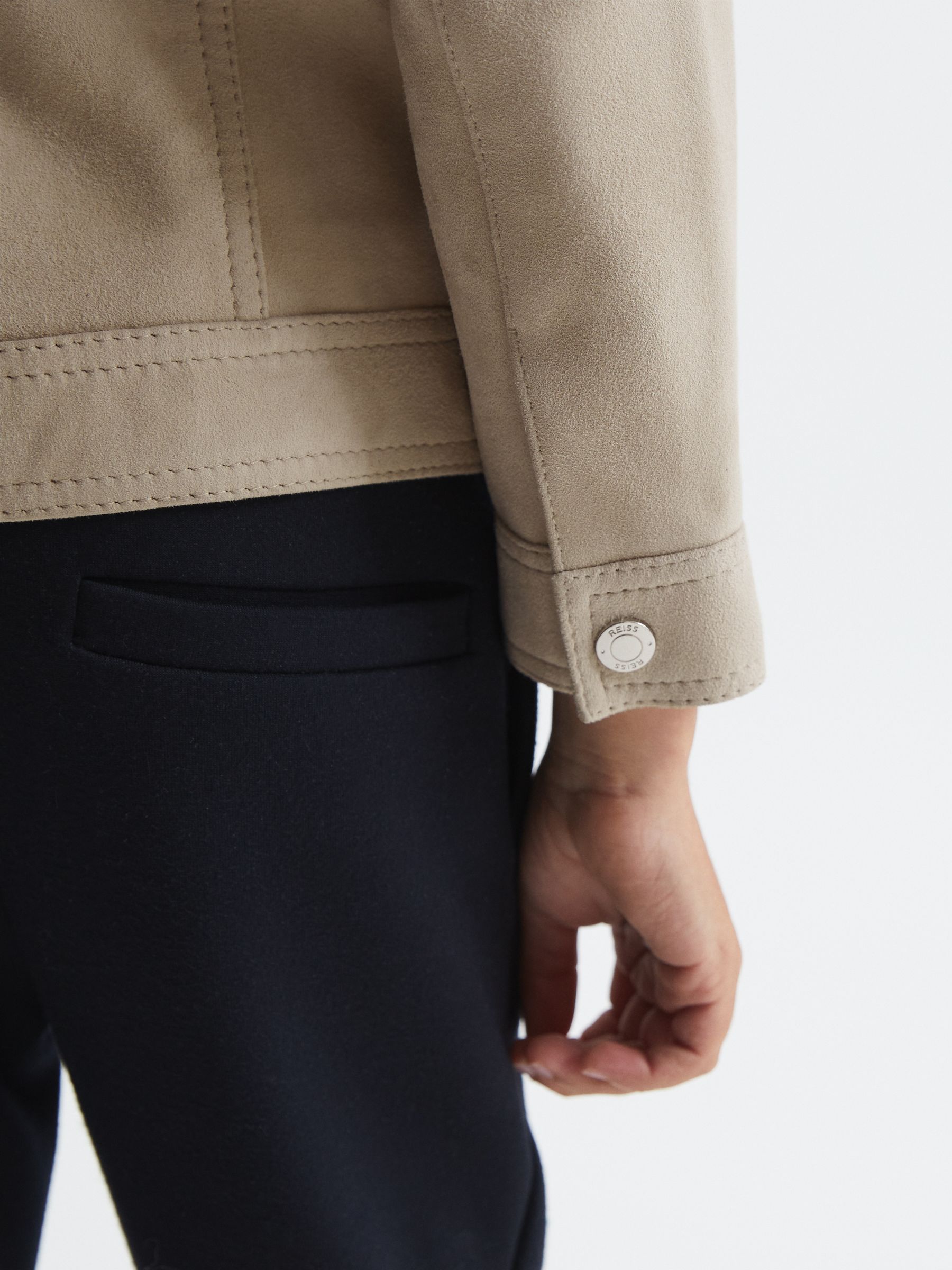 Suede Zip Through Jacket in Stone - Image 7 of 8