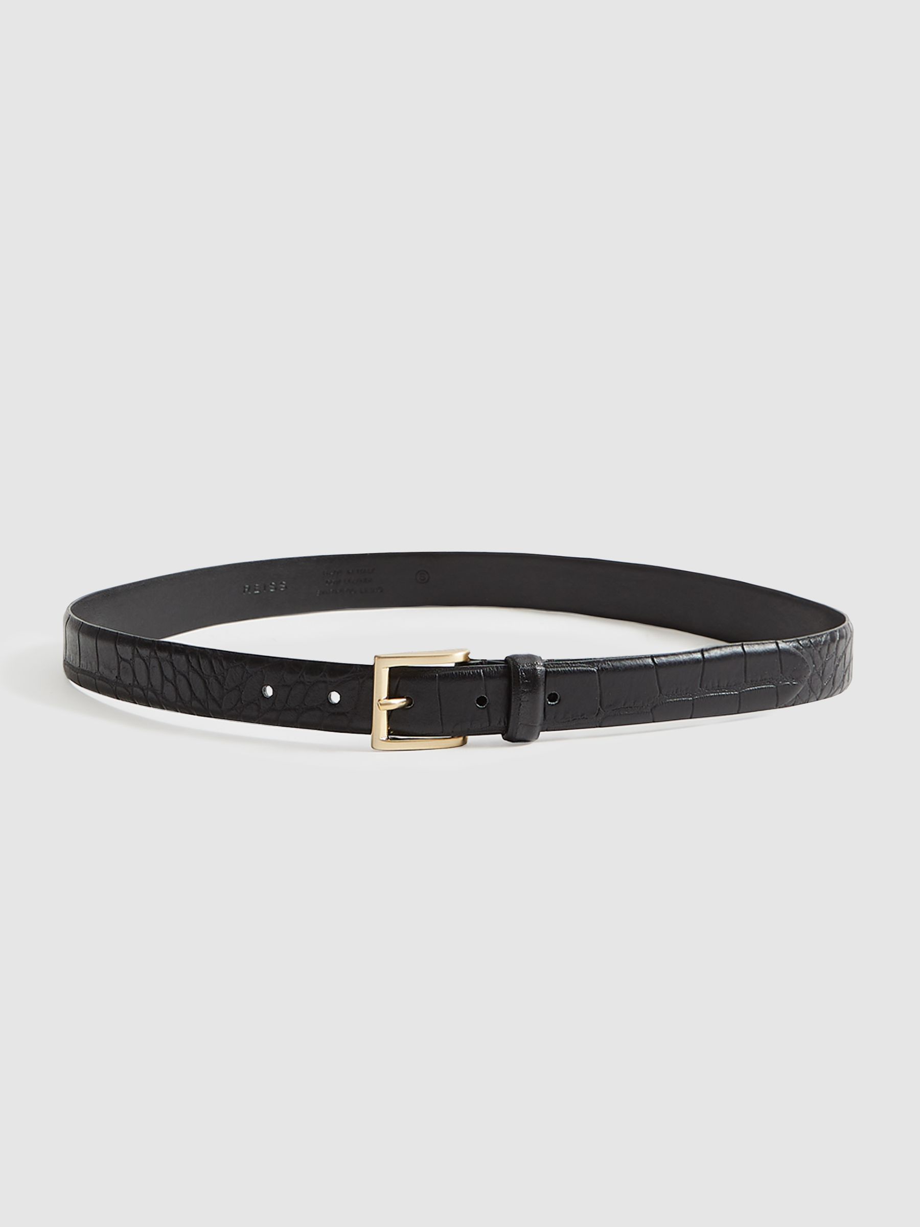 Reiss Leather Croc Embossed Belt in Black | REISS display picture 2
