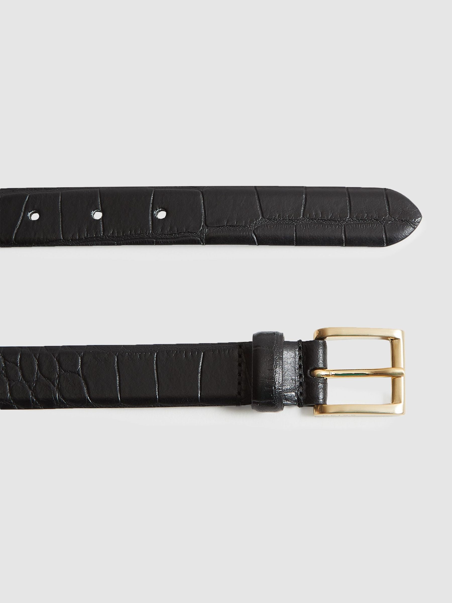 Reiss Leather Croc Embossed Belt in Black | REISS