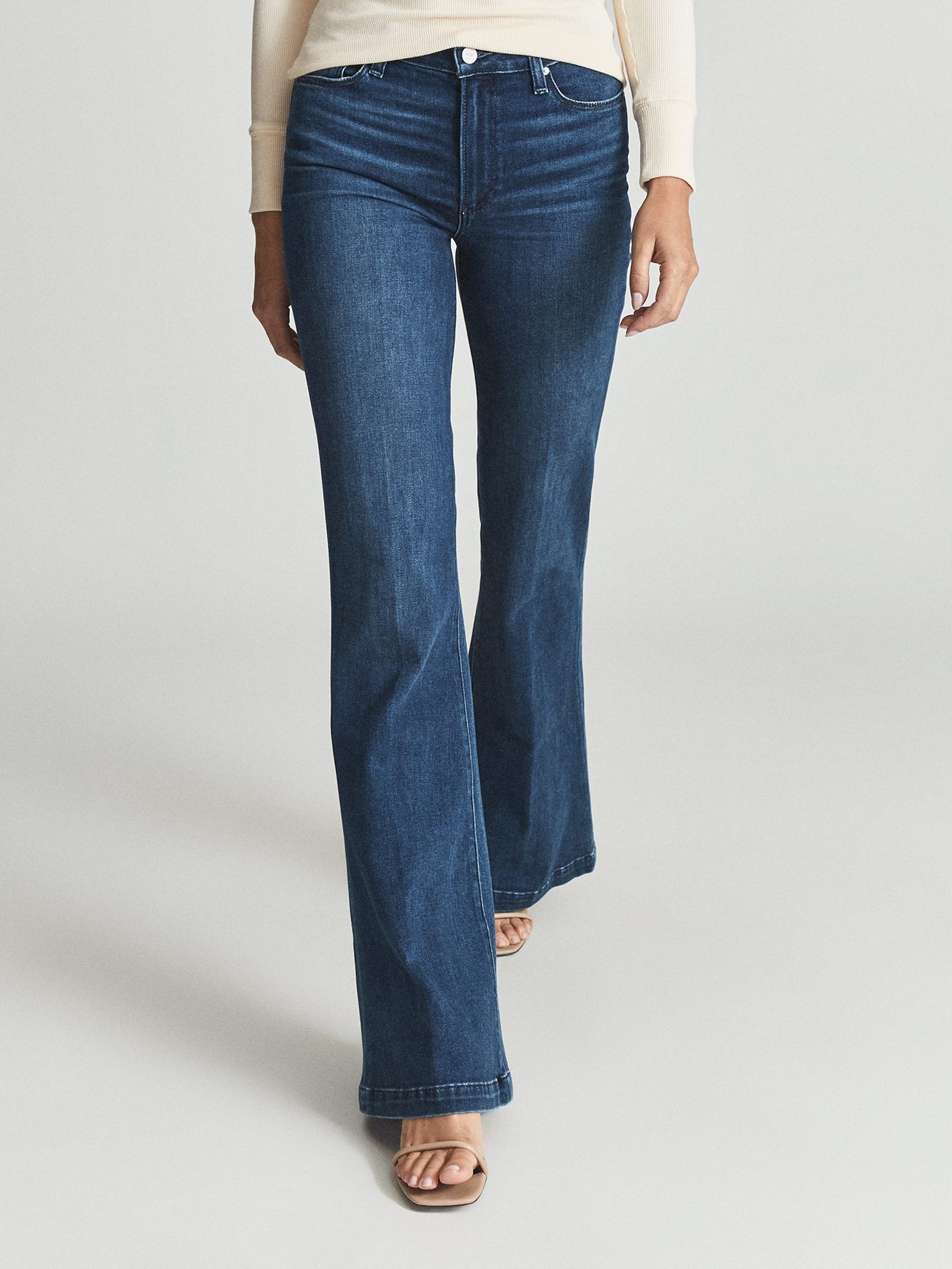 Paige High Rise Flared Jeans in Mid Blue - Image 5 of 6