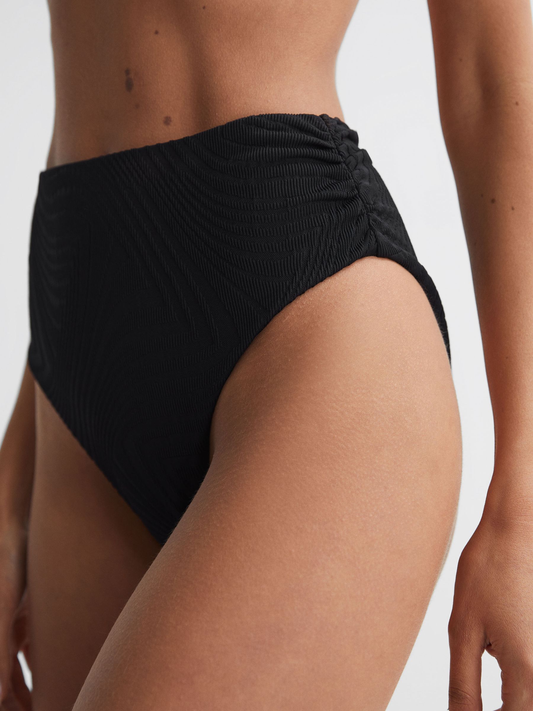 Fella Swim Ares FELLA High Rise Ruched Bikini Bottoms in Black - Image 3 of 4