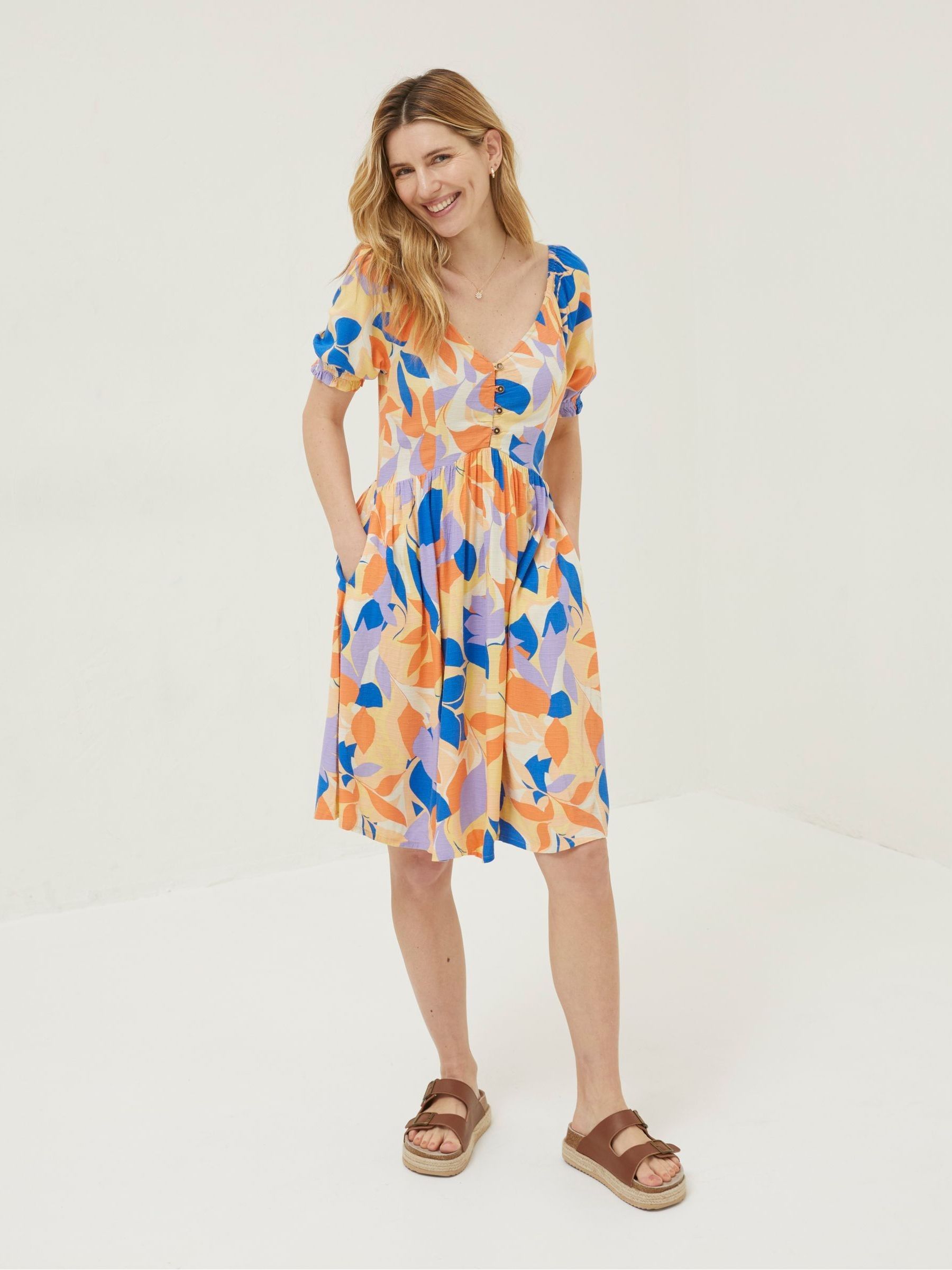 Orange Aideen Stencil Floral Dress - Image 1 of 5