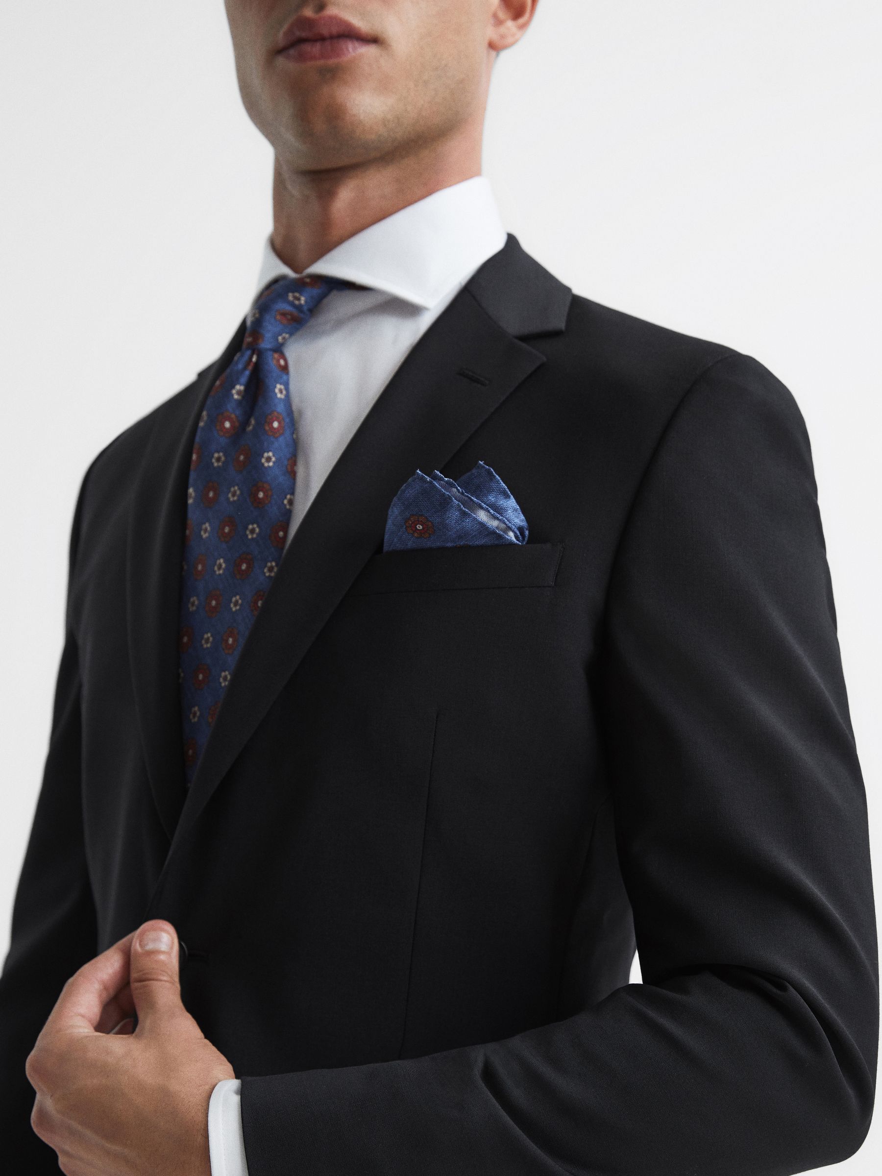 Slim Fit Single Breasted Wool Blazer in Black - Image 4 of 8