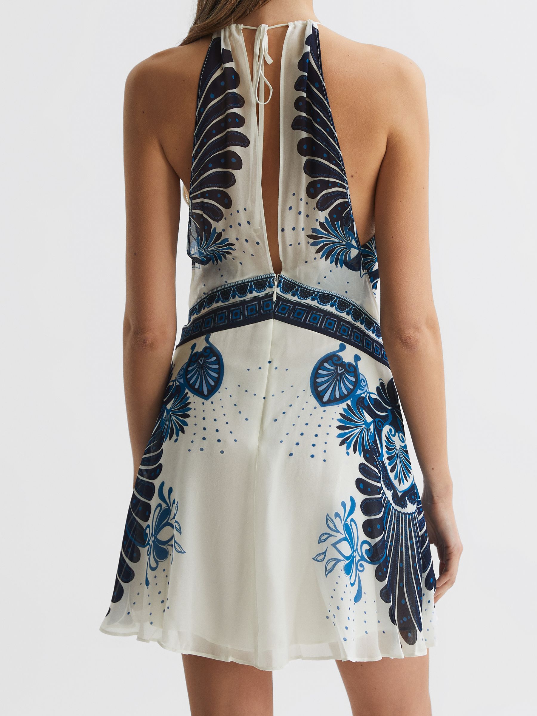 Printed Halter Neck Mini Dress in Blue - Image 5 of 5