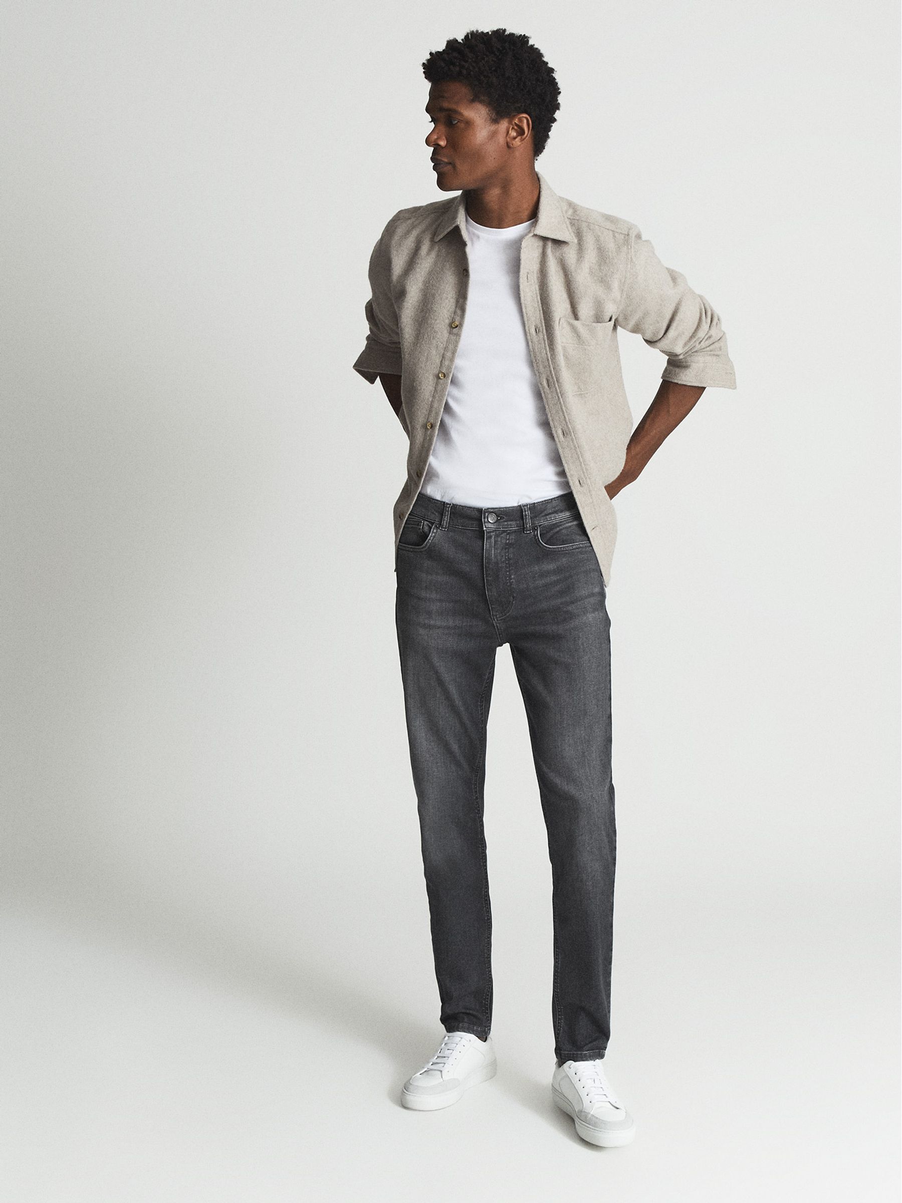 Slim Fit Washed Jeans in Washed Grey - Image 1 of 5
